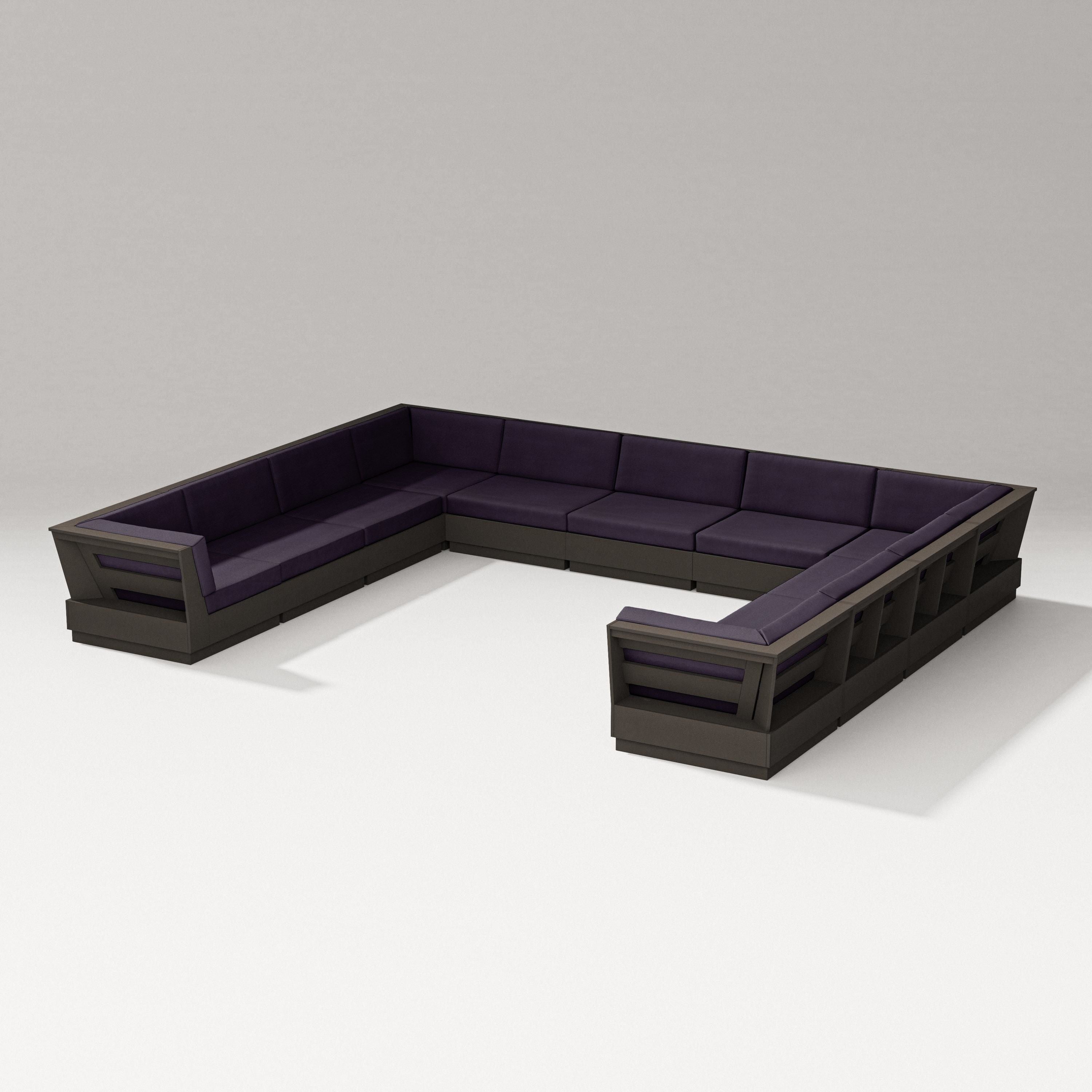 PW Designer Series Elevate Large U-Shaped Sectional in Vintage Coffee / Navy Linen