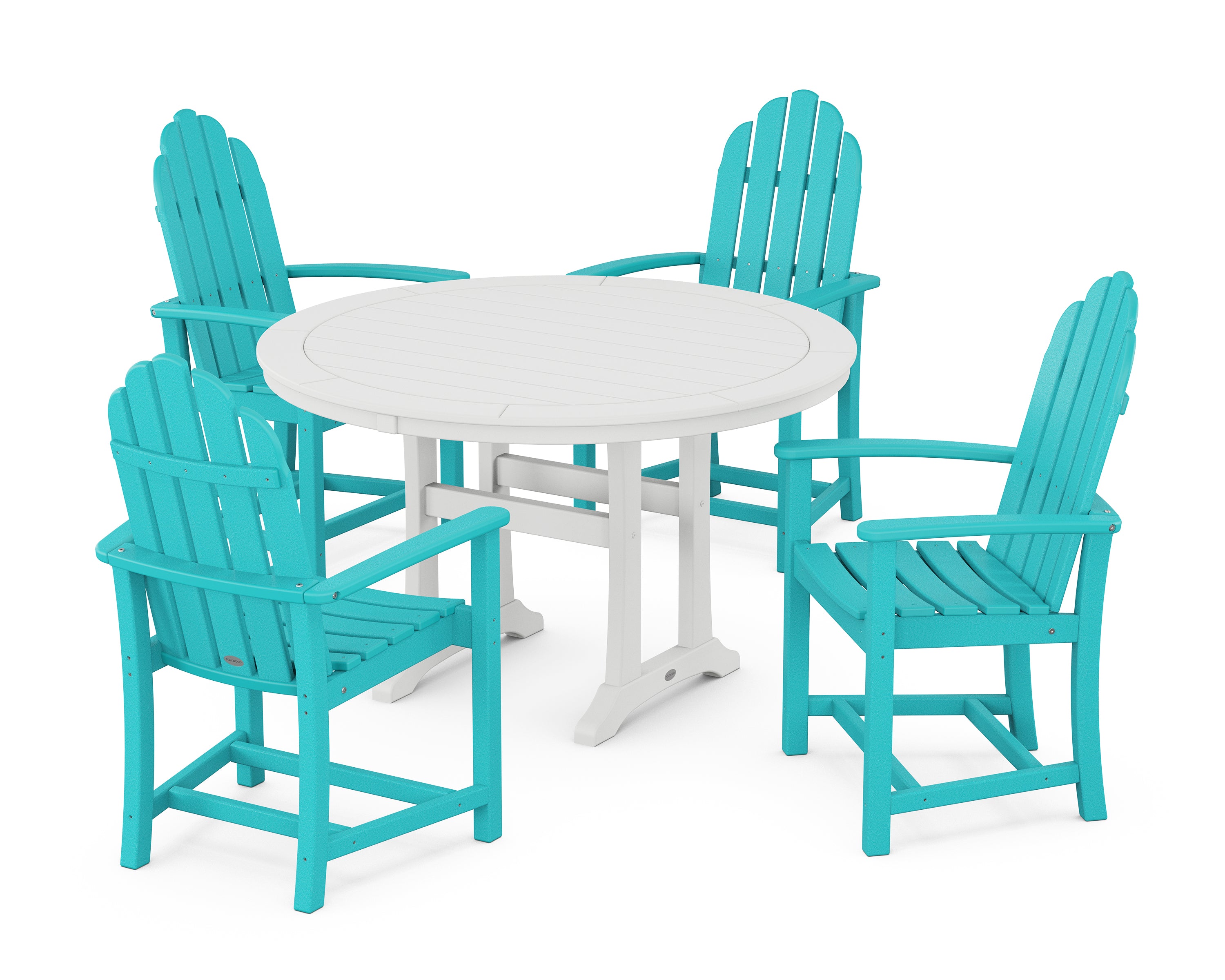 POLYWOOD® Classic Adirondack 5-Piece Round Dining Set with Trestle Legs in Aruba / White