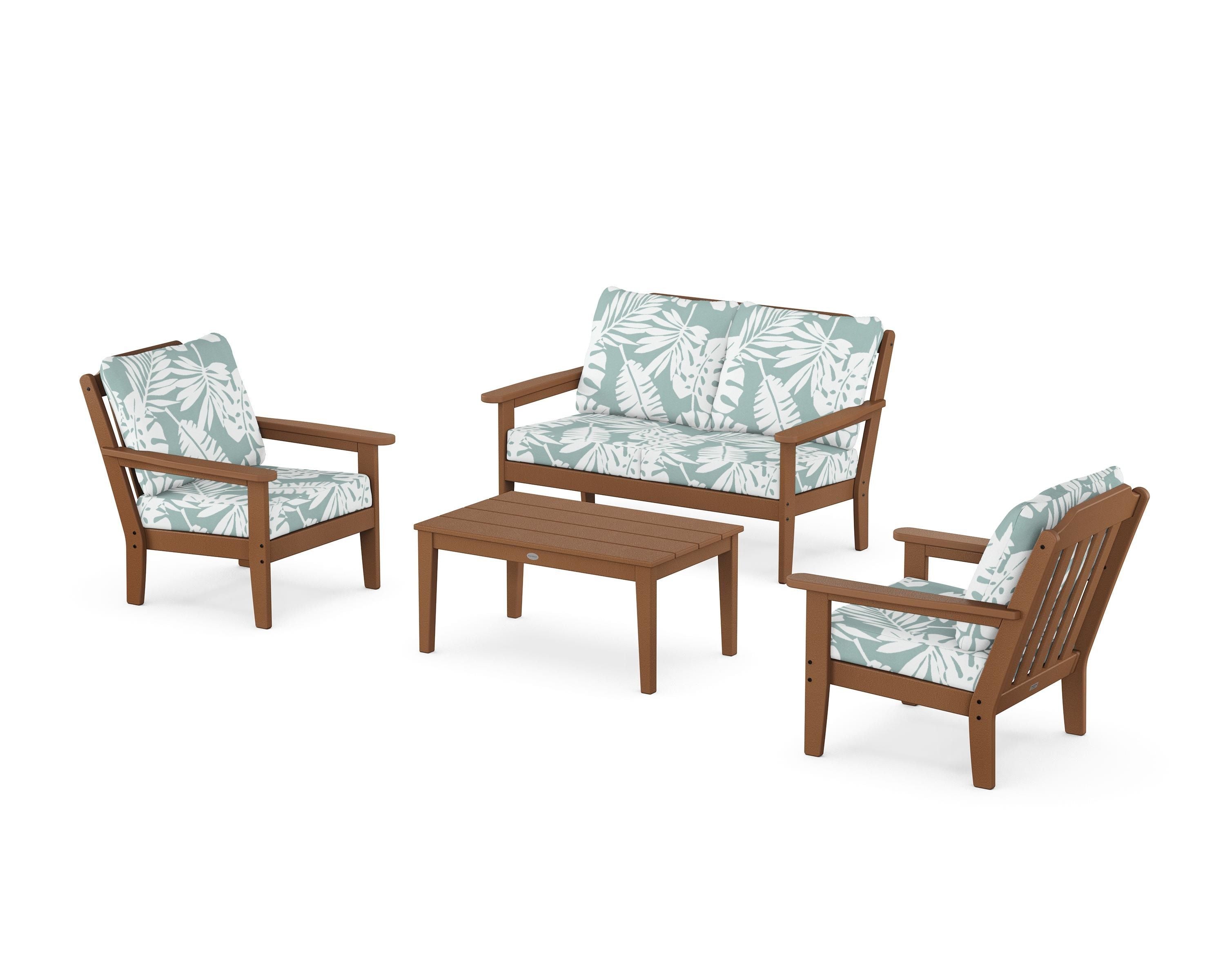 Country Living Cottage 4-Piece Deep Seating Set with Loveseat in Teak / Leaf Glacier Spa