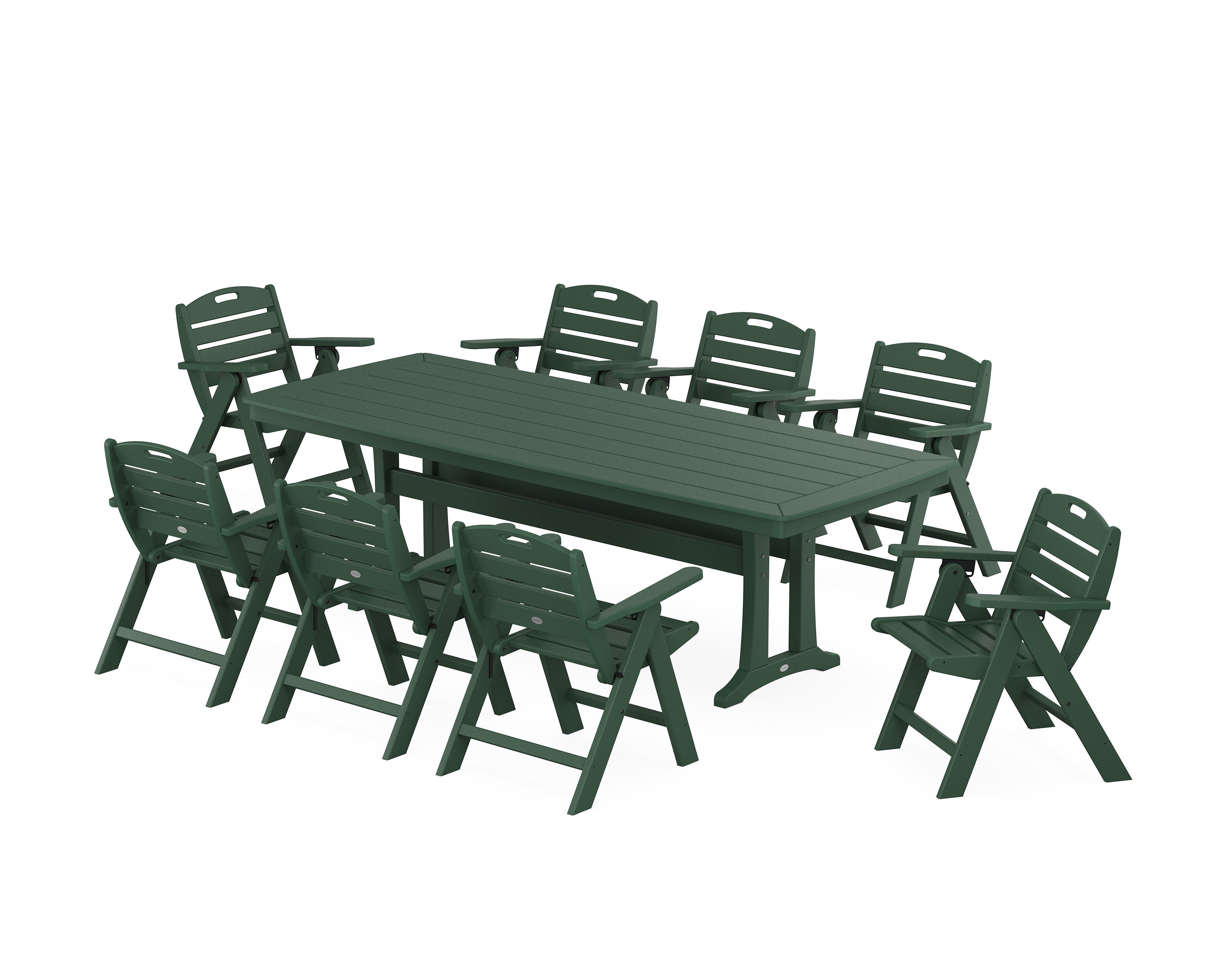 POLYWOOD® Nautical Lowback 9-Piece Dining Set with Trestle Legs in Green