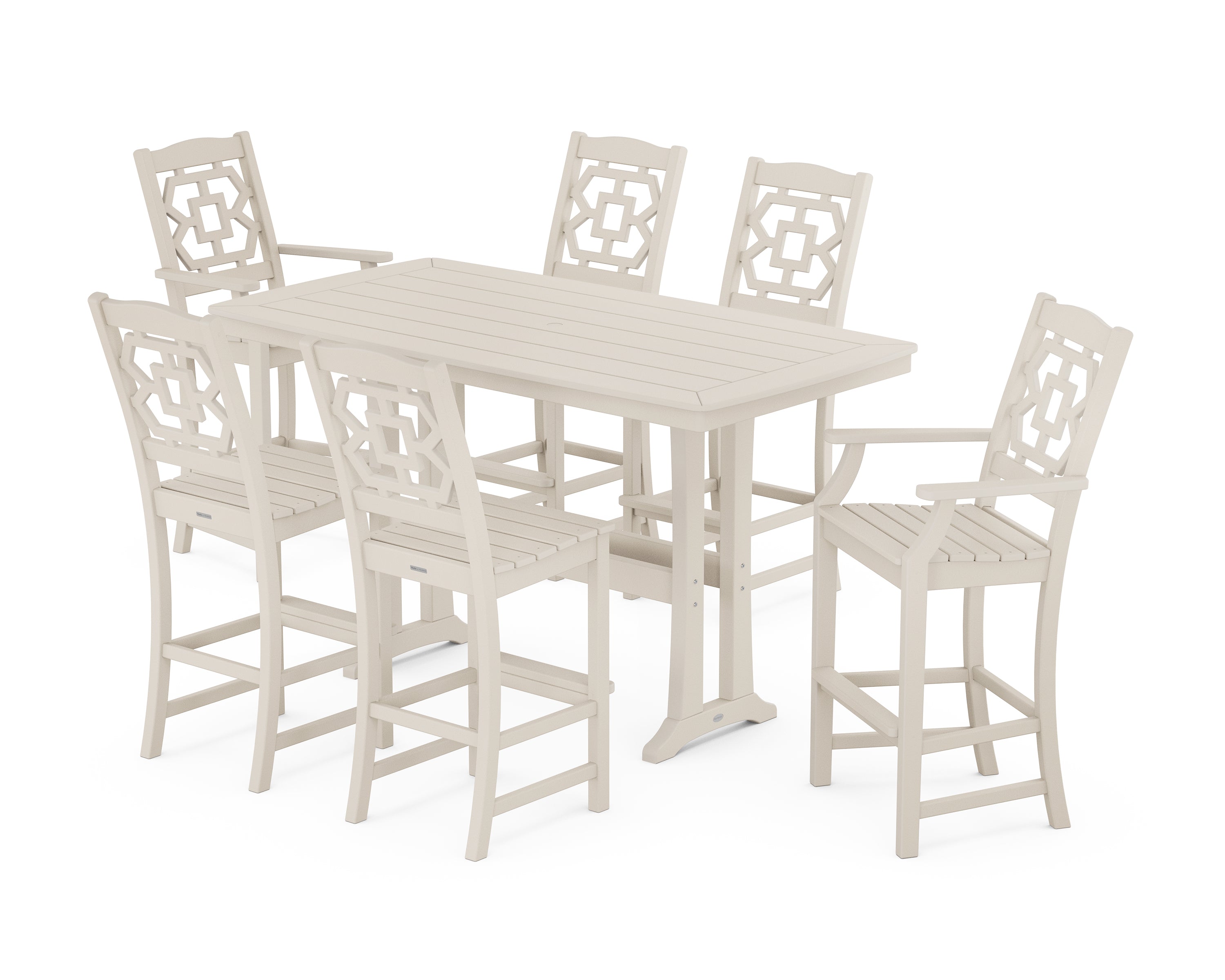 Martha Stewart by POLYWOOD® Chinoiserie 7-Piece Bar Set with Trestle Legs in Sand