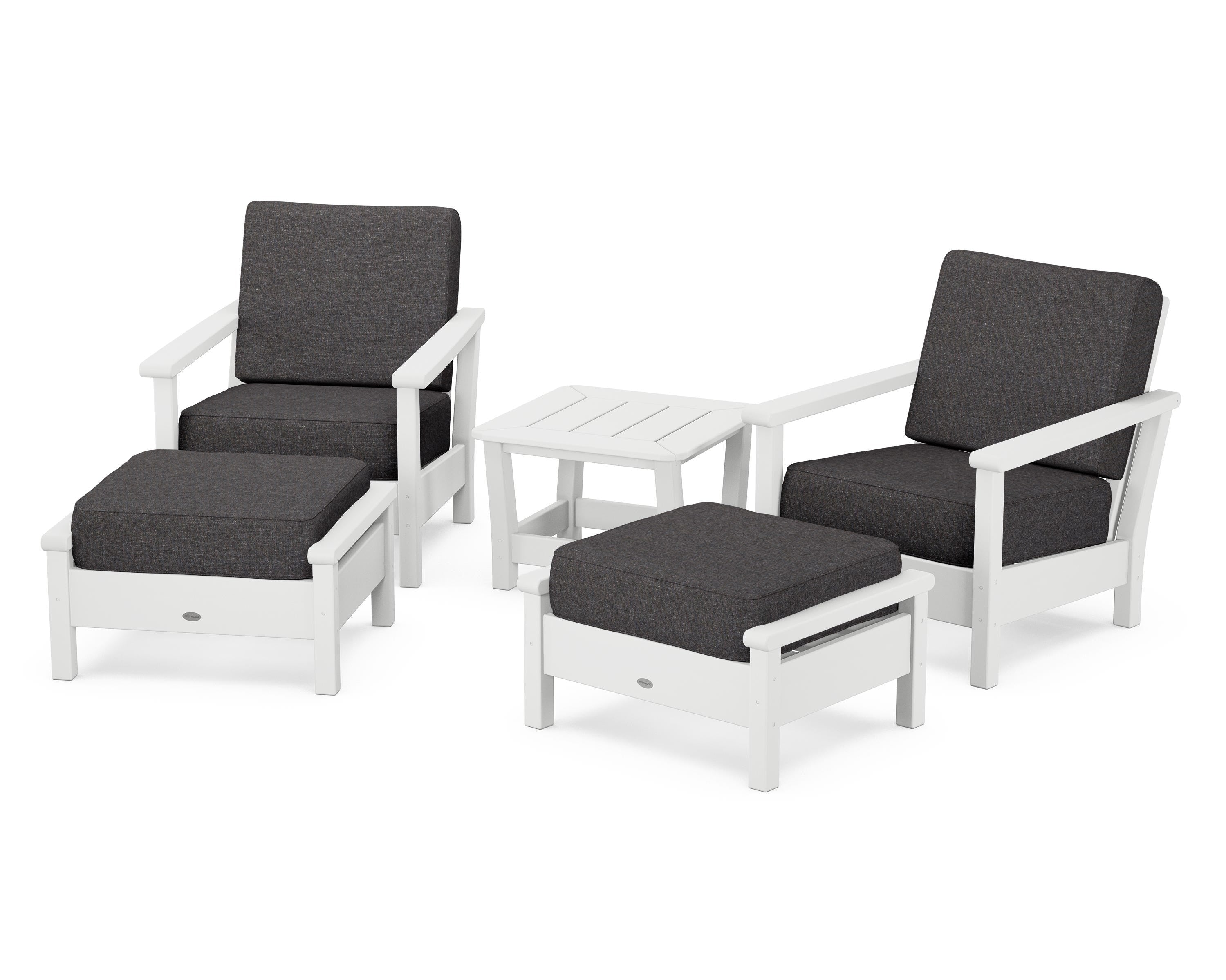 POLYWOOD Harbour 5-Piece Deep Seating Chair Set in White / Ash Charcoal