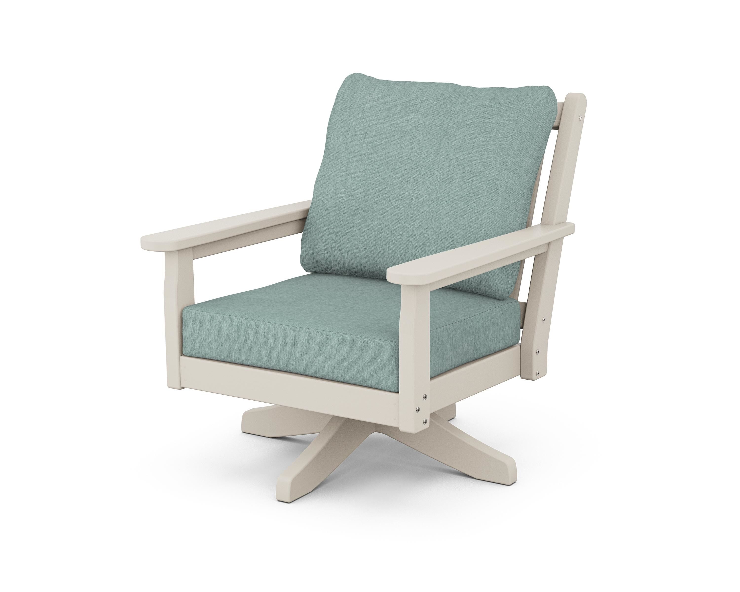 POLYWOOD Chippendale Deep Seating Swivel Chair in Sand / Glacier Spa