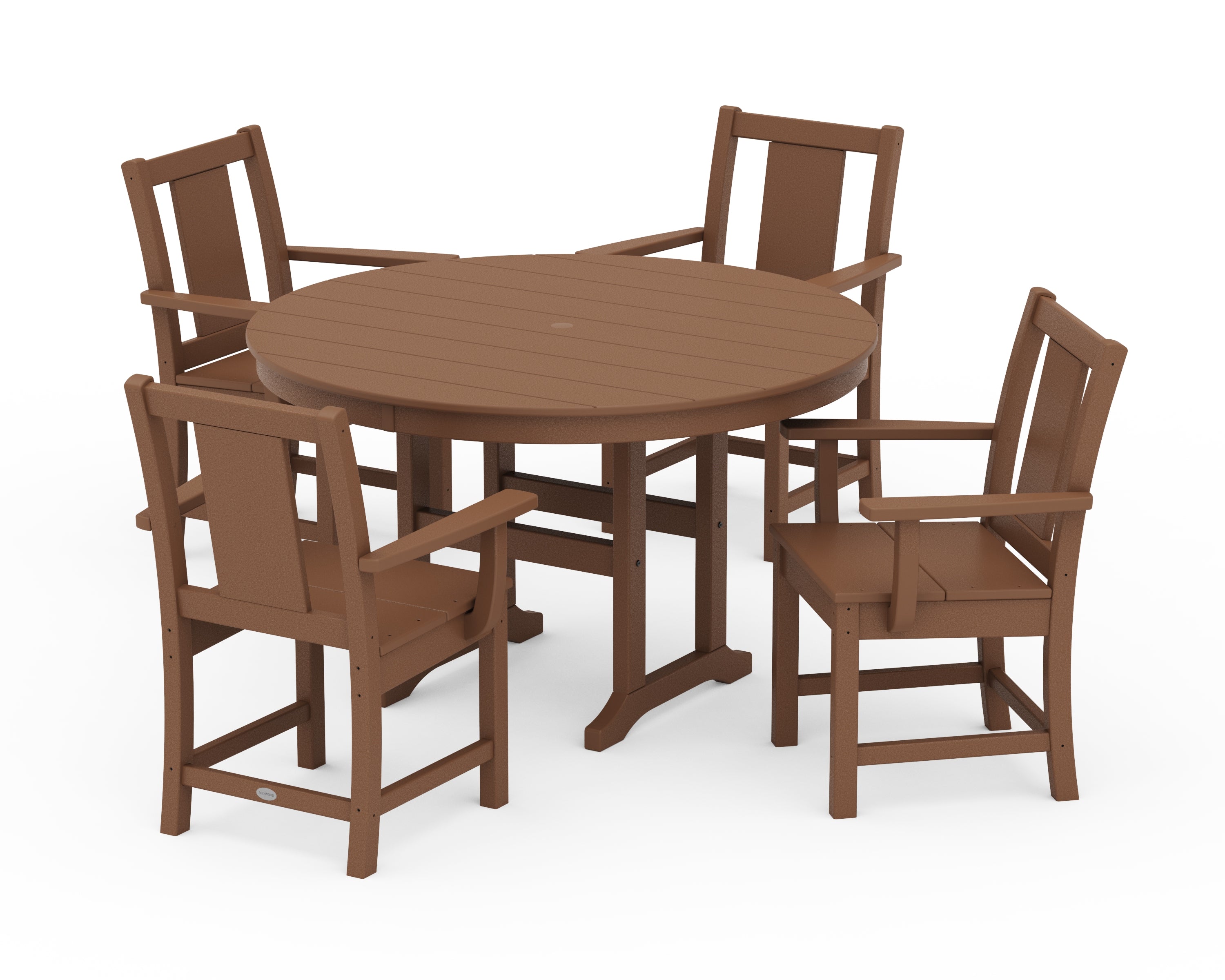 POLYWOOD Prairie 5-Piece Round Farmhouse Dining Set in Teak