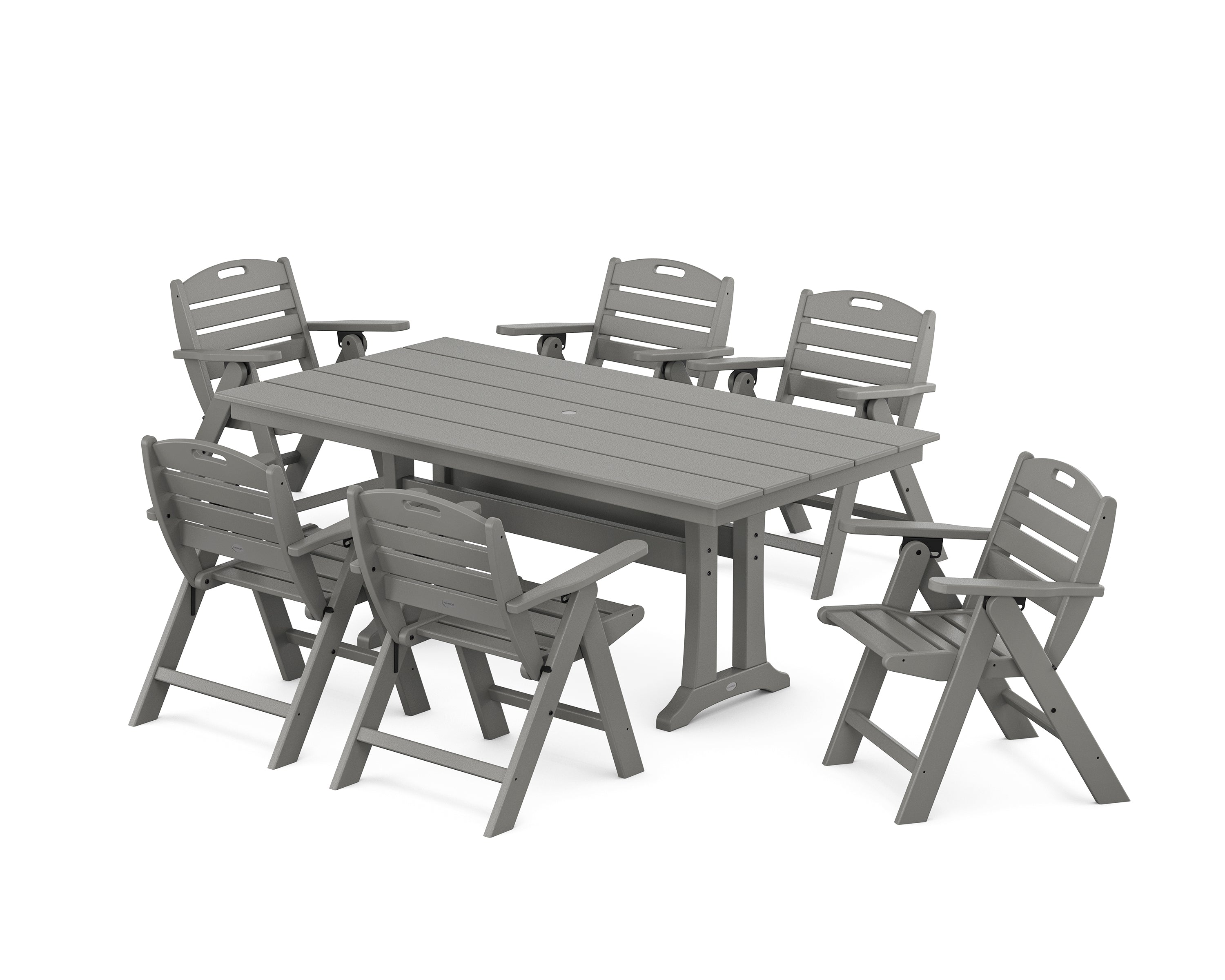 POLYWOOD Nautical Lowback 7-Piece Farmhouse Dining Set with Trestle Legs in Slate Grey