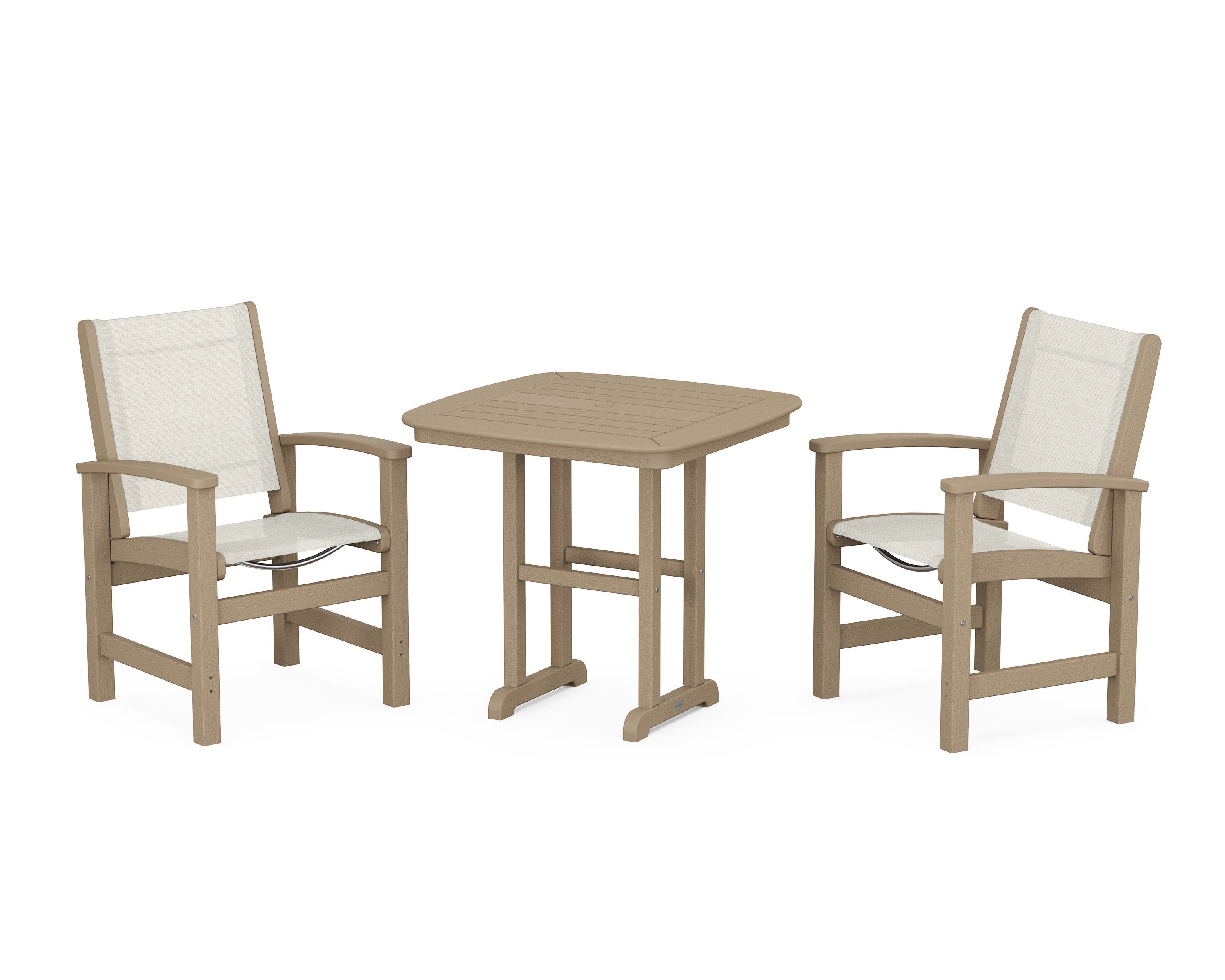 POLYWOOD Coastal 3-Piece Dining Set in Vintage Sahara / Parchment Sling