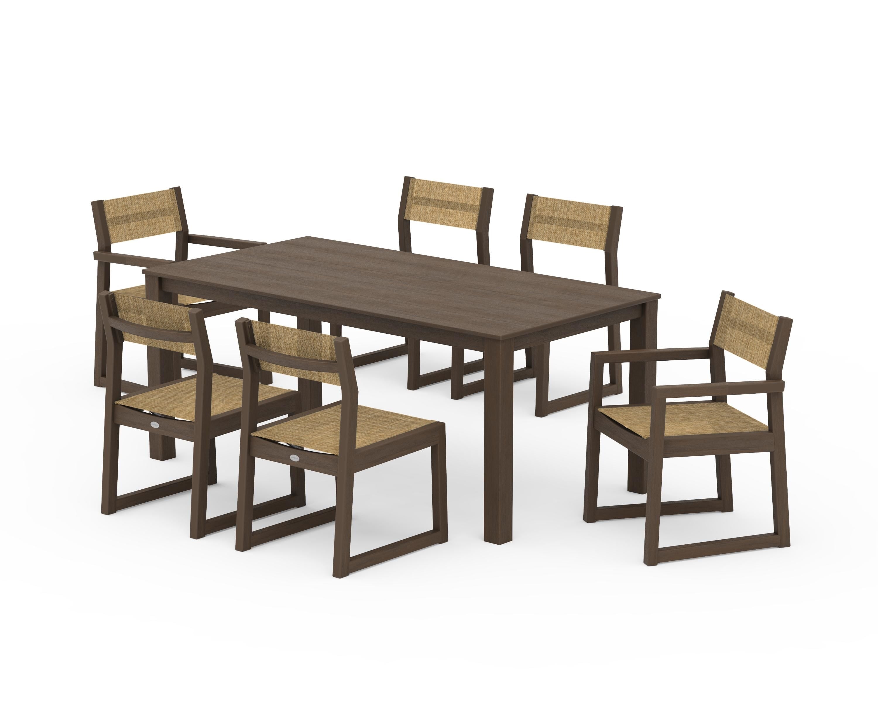 POLYWOOD EDGE Sling 7-Piece Parsons Dining Set in Kona / Burlap Sling