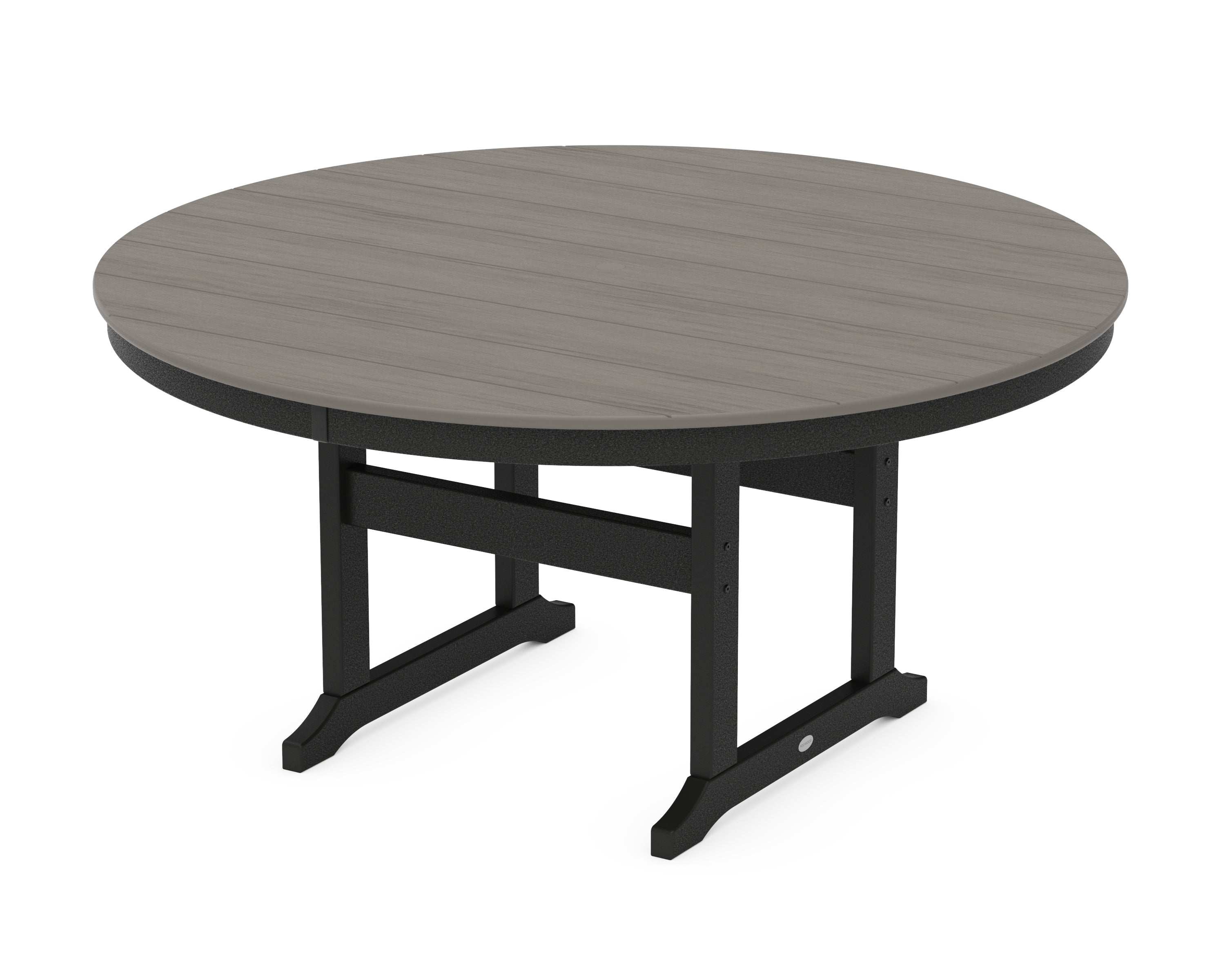 POLYWOOD 60” Round Farmhouse Dining Table in Black / Driftwood