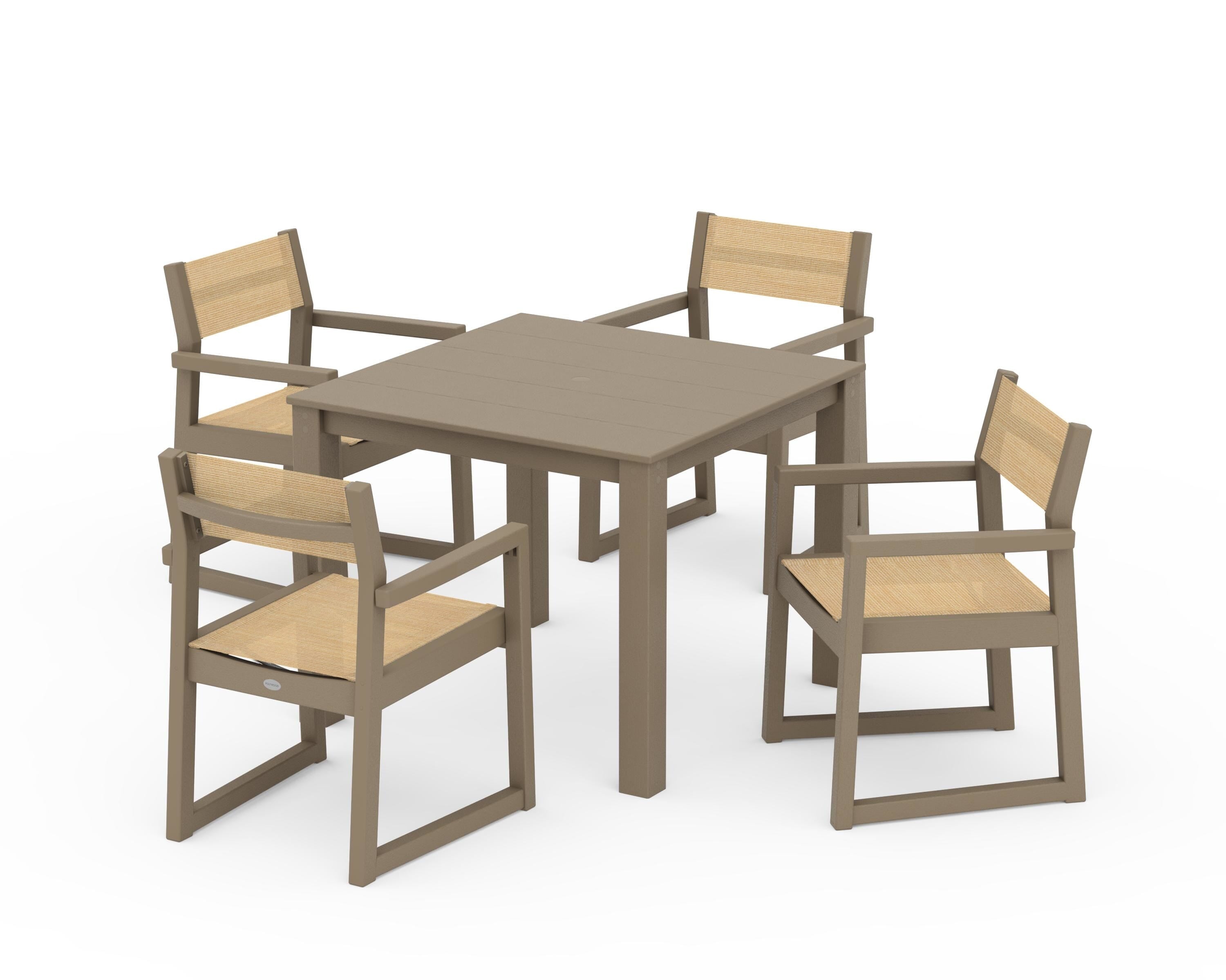 POLYWOOD EDGE Sling Arm Chair 5-Piece Parsons Dining Set in Vintage Sahara / Dupioni Apricot Sling