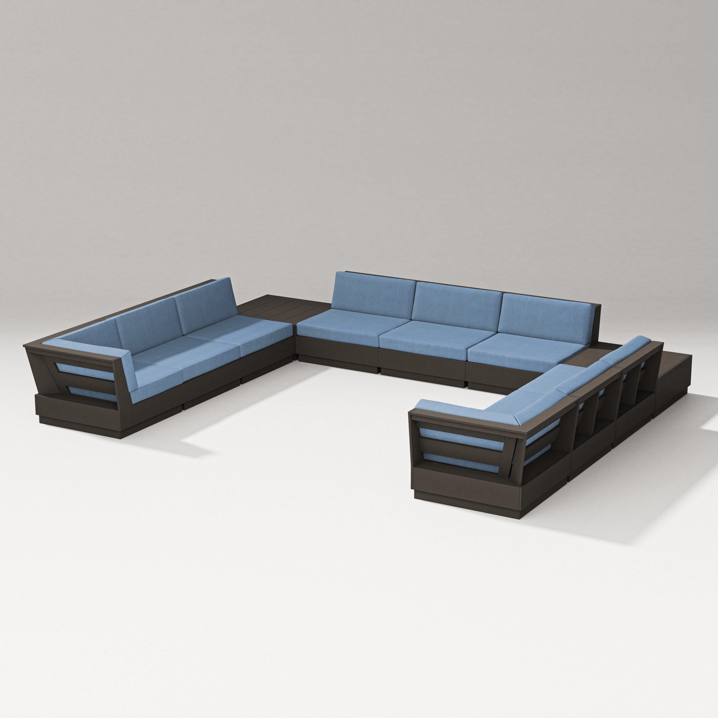 PW Designer Series Elevate 11-Piece U-Shaped Sofa Sectional in Vintage Coffee / Sky Blue