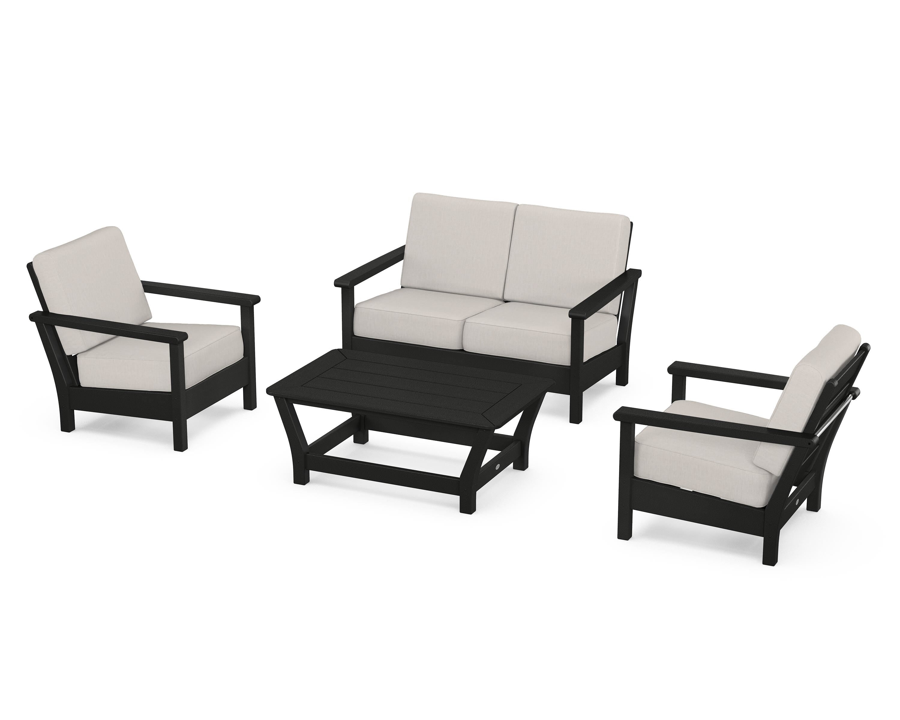POLYWOOD Harbour 4-Piece Deep Seating Set in Black / Cast Ash