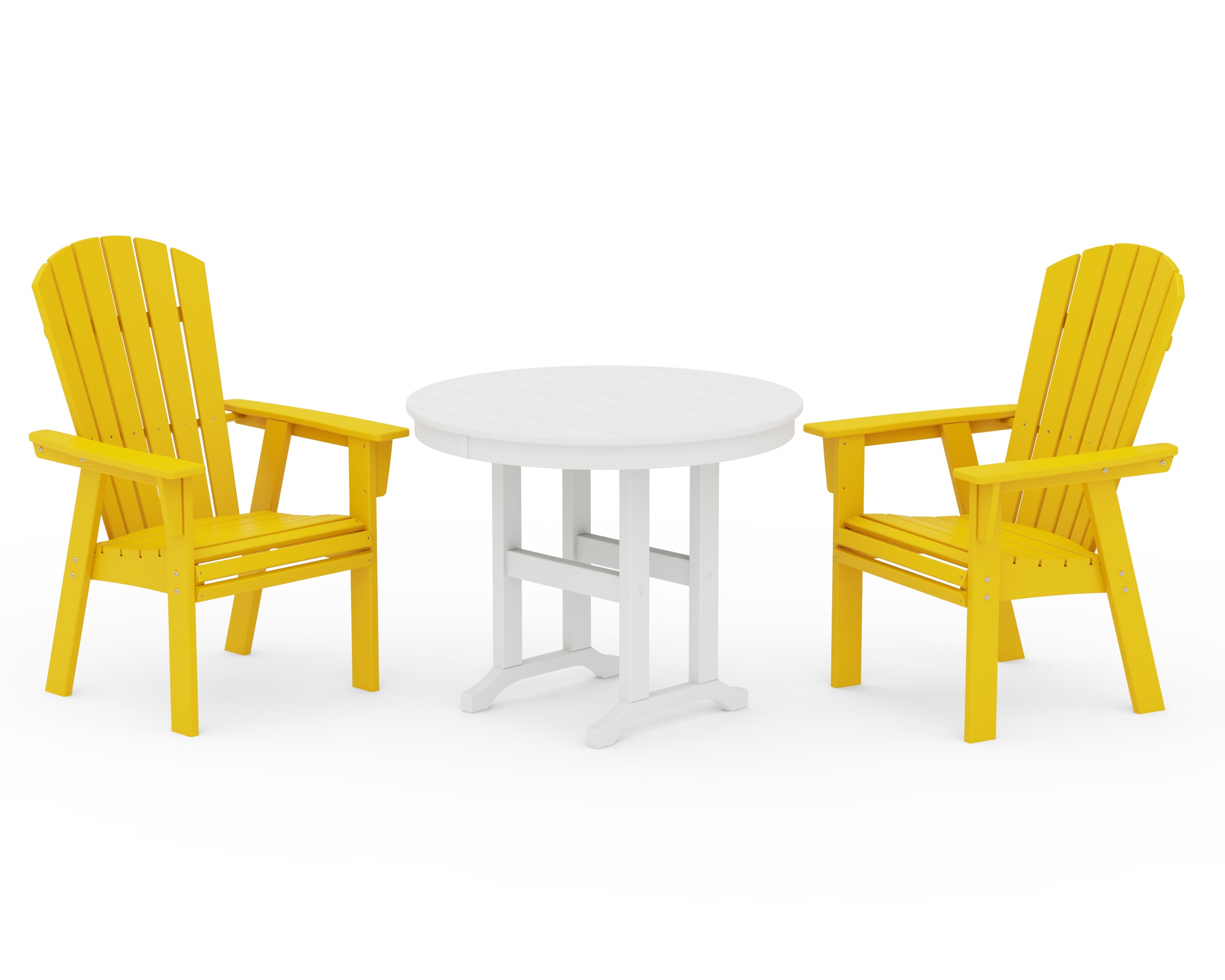 POLYWOOD Nautical Adirondack 3-Piece Round Dining Set in Lemon / White