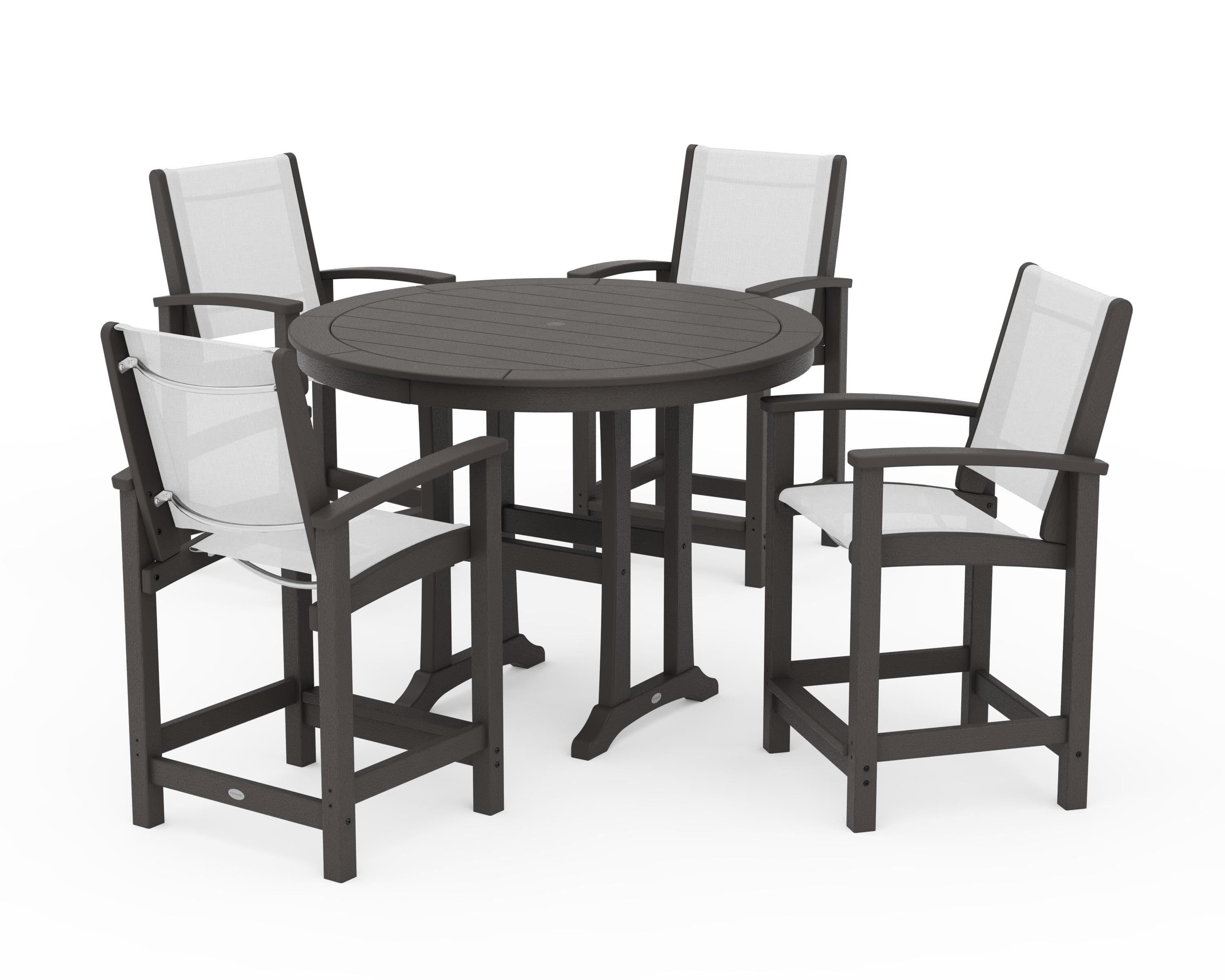 POLYWOOD Coastal 5-Piece Counter Set in Vintage Coffee / White Sling