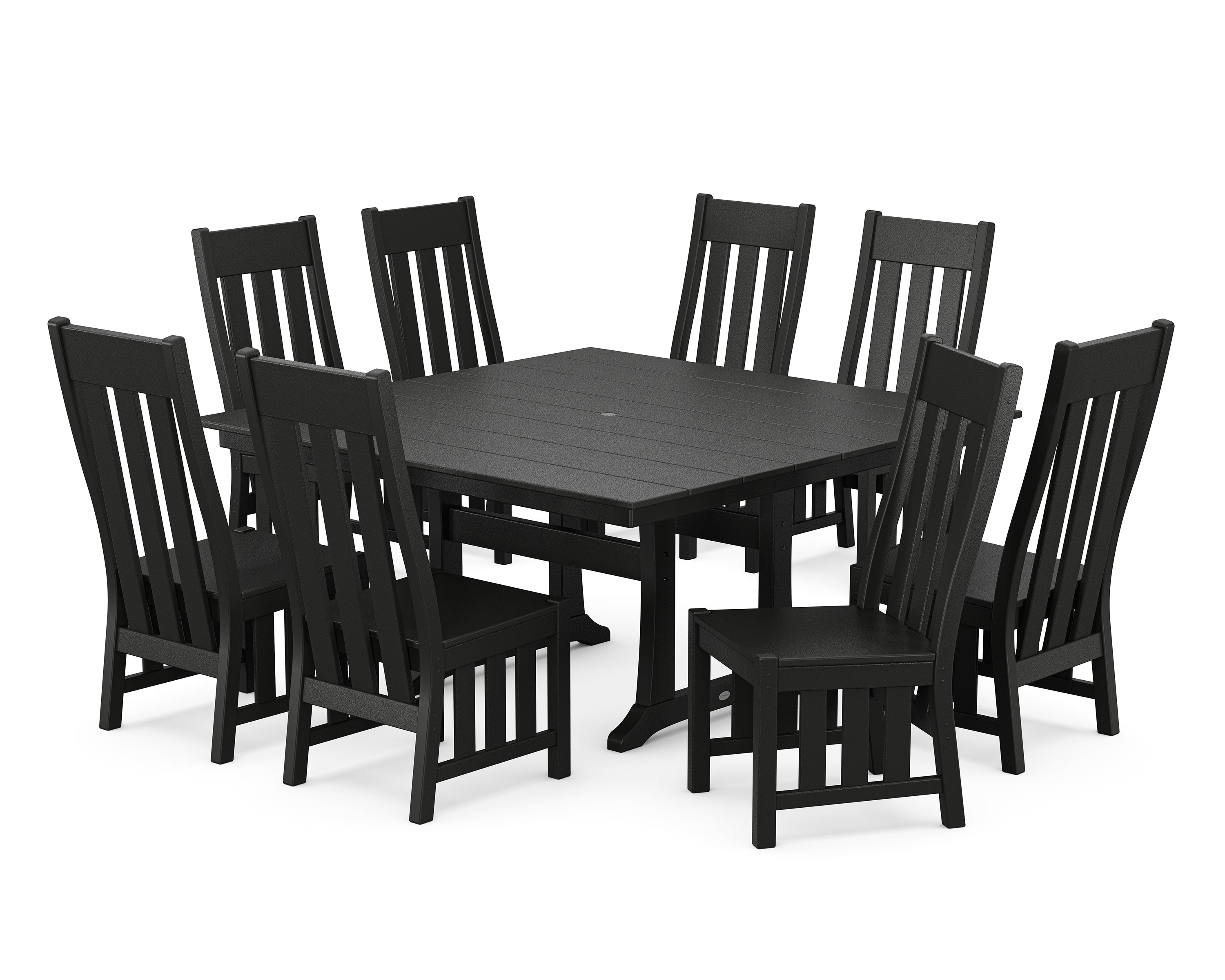 Martha Stewart by POLYWOOD® Acadia Side Chair 9-Piece Square Farmhouse Dining Set with Trestle Legs in Black
