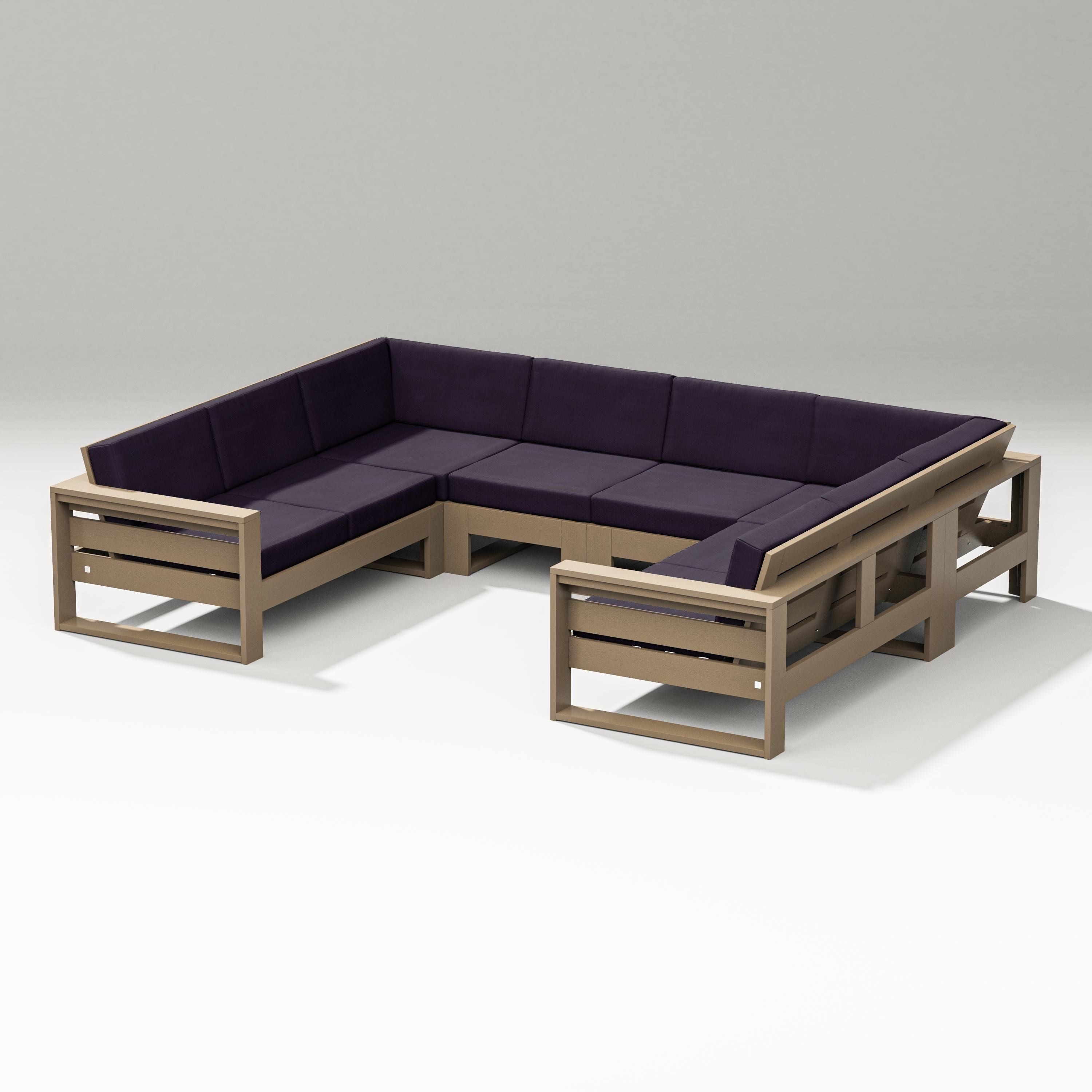 PW Designer Series Latitude U-Shaped Sectional in Vintage Sahara / Navy Linen