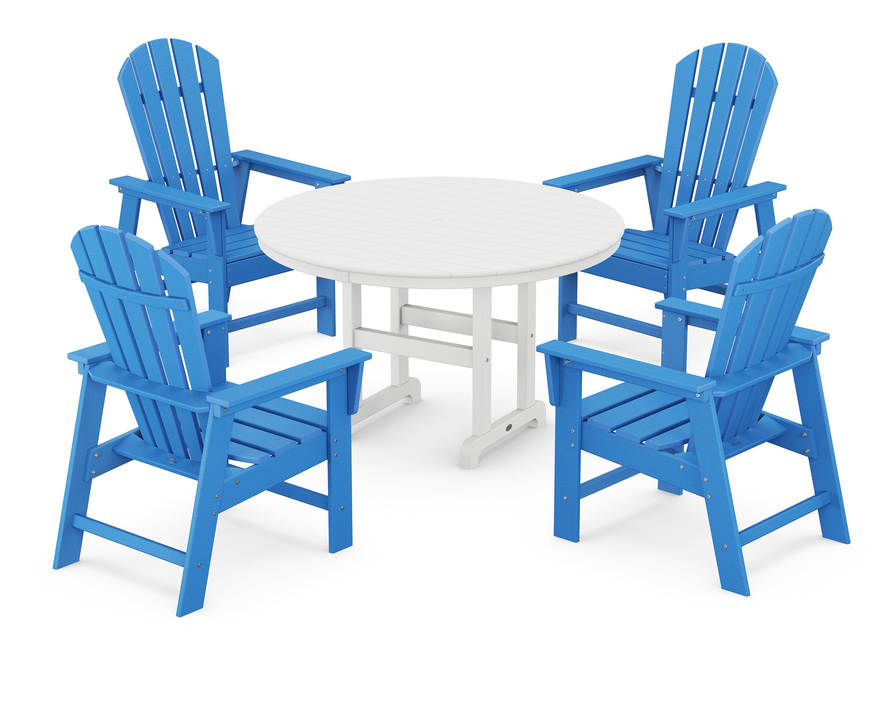 POLYWOOD® South Beach 5-Piece Round Farmhouse Dining Set in Pacific Blue / White