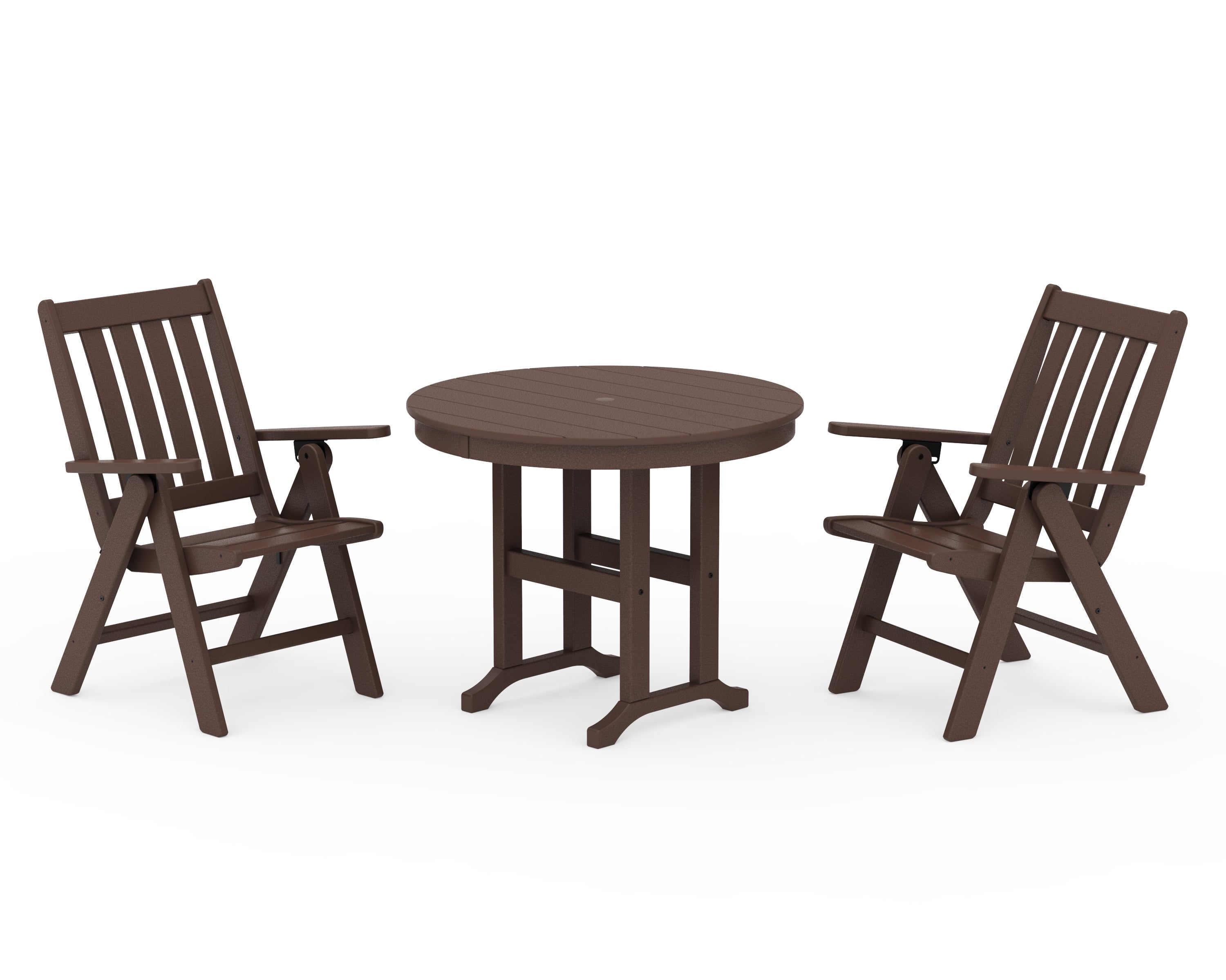 POLYWOOD Vineyard Folding Chair 3-Piece Round Dining Set in Mahogany