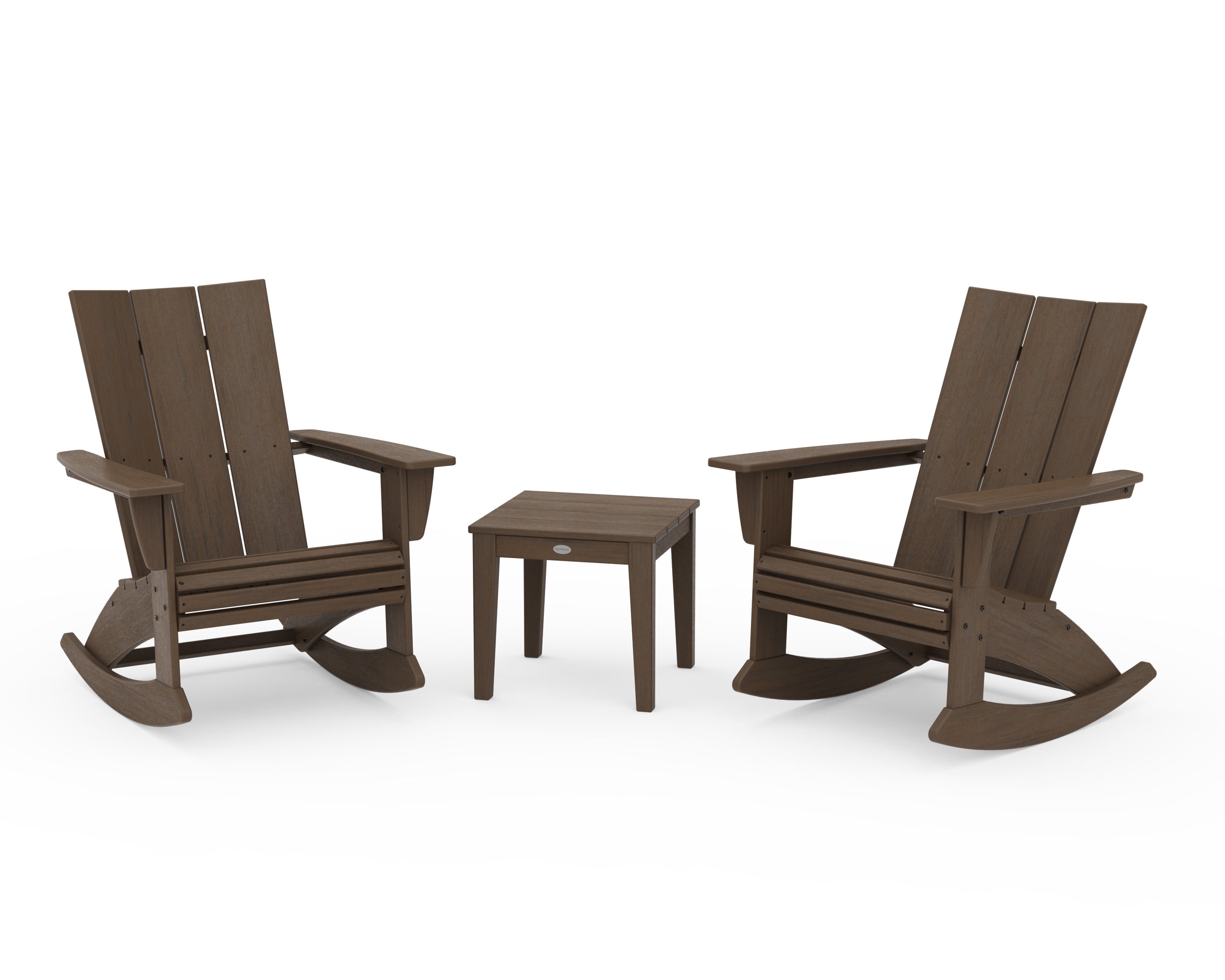 POLYWOOD Modern Curveback 3-Piece Adirondack Rocking Chair Set in Kona