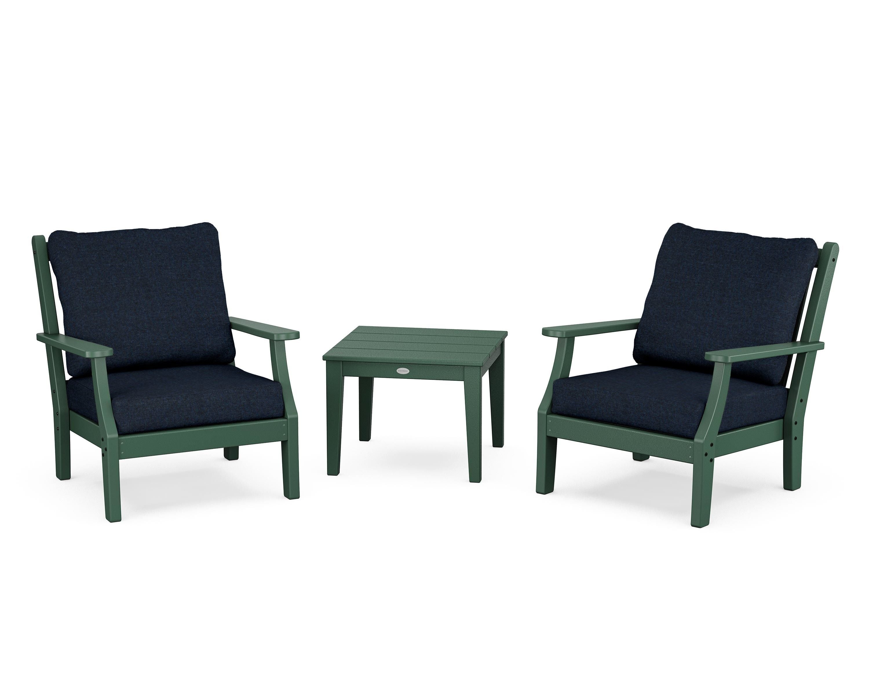 Country Living Wovendale 3-Piece Deep Seating Set in Green / Marine Indigo