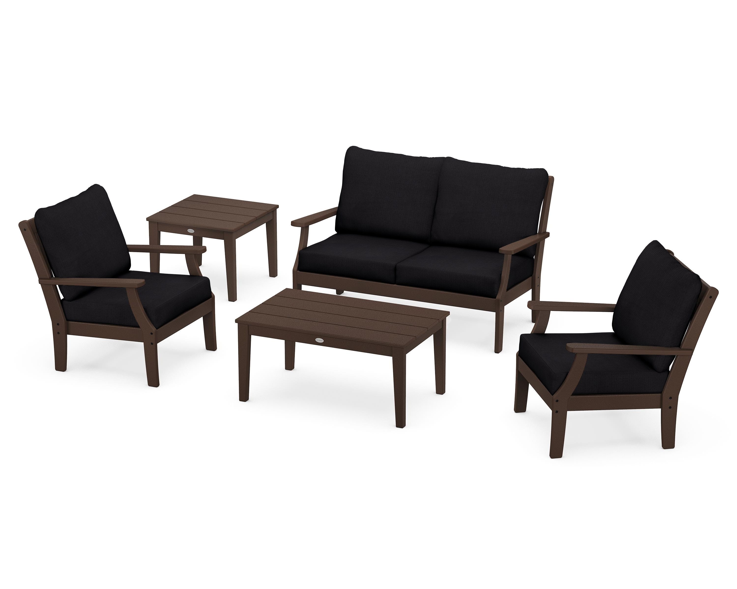 POLYWOOD Braxton 5-Piece Deep Seating Set in Mahogany / Midnight Linen