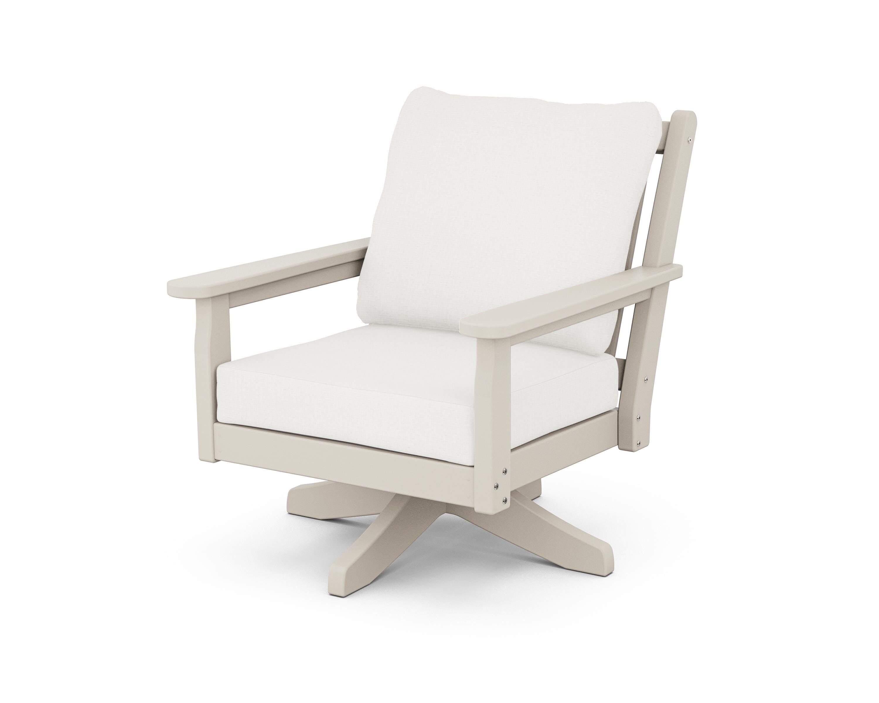 POLYWOOD Chippendale Deep Seating Swivel Chair in Sand / Natural Linen