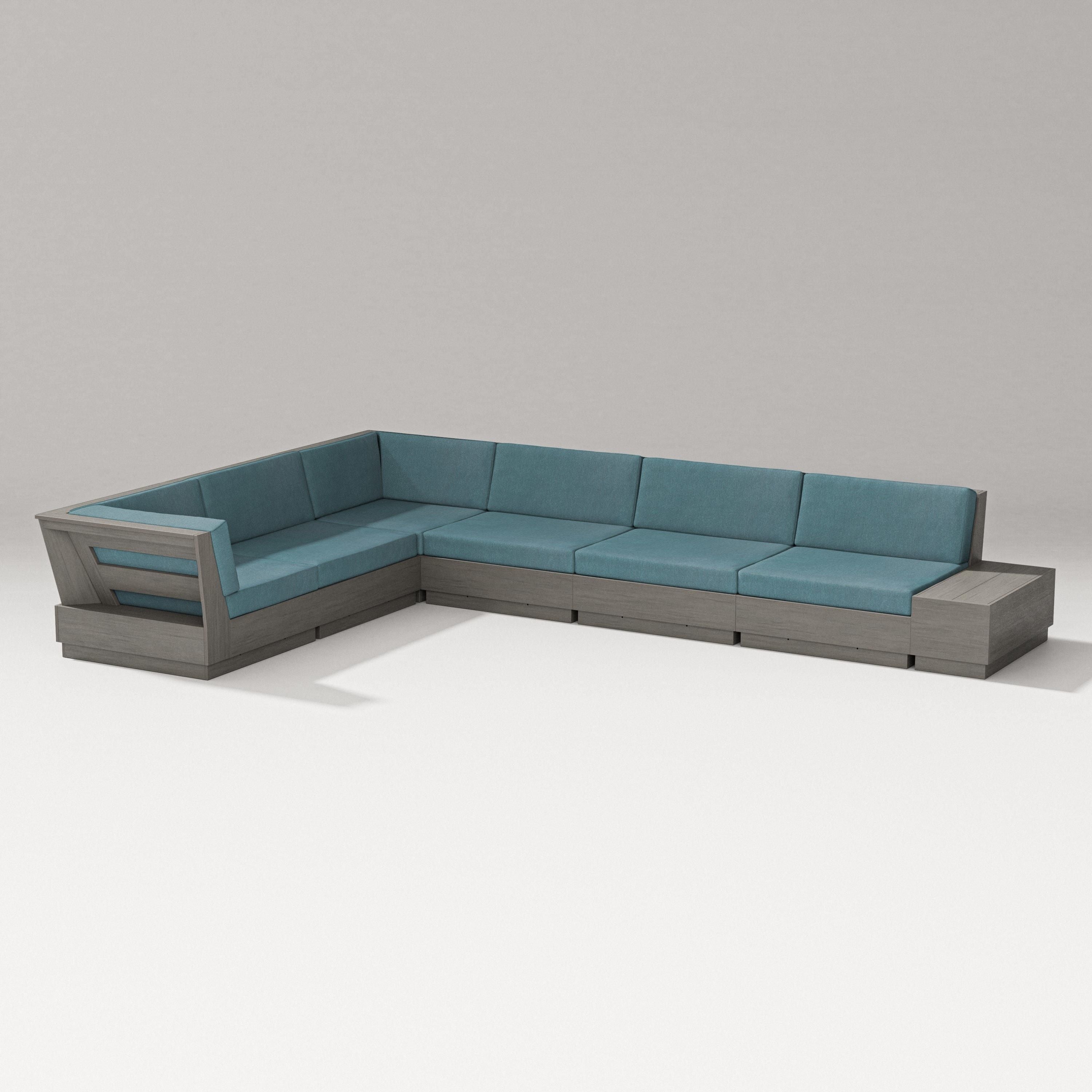 PW Designer Series Elevate 7-Piece Corner Sectional in Driftwood / Ocean Teal