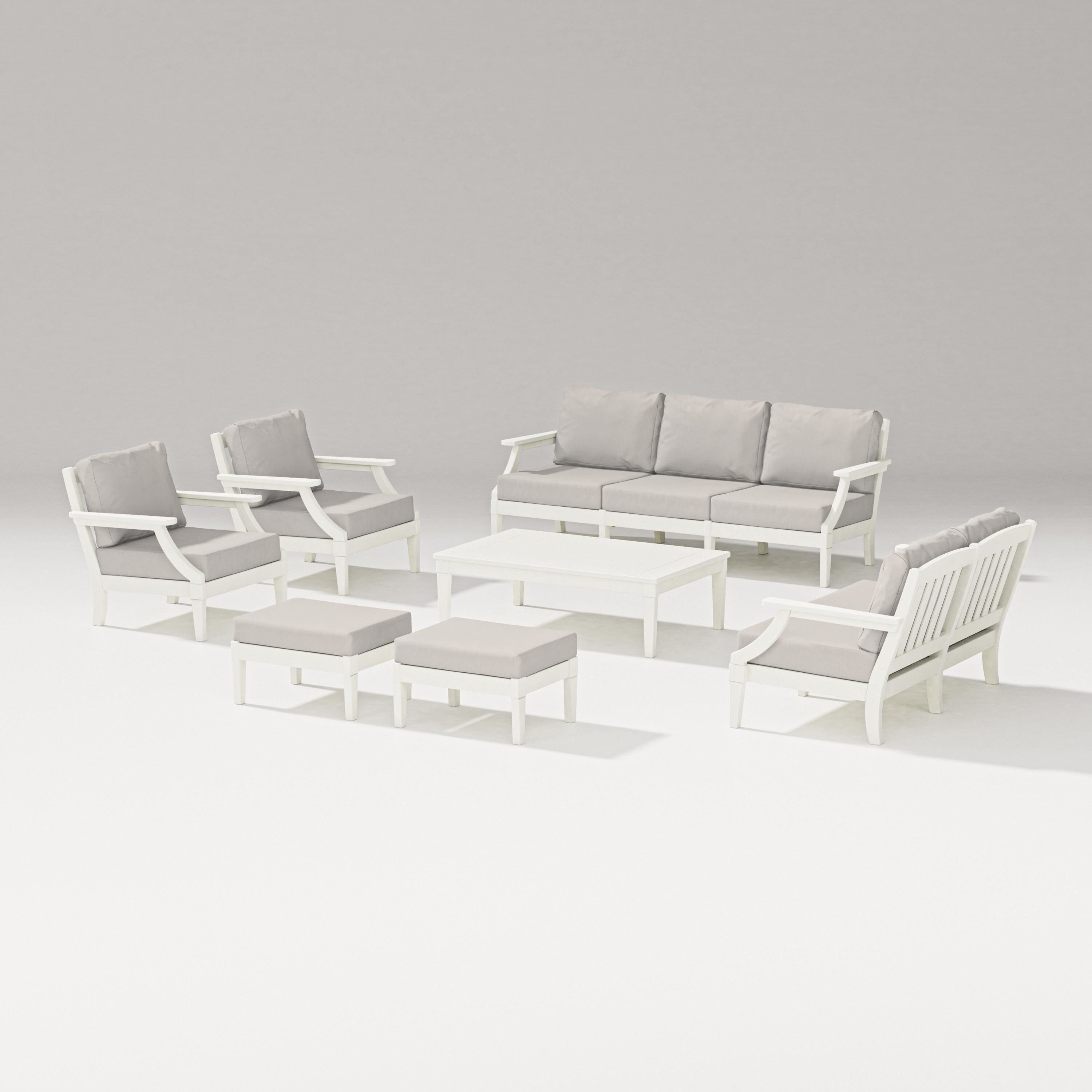 PW Designer Series Estate 7-Piece Lounge Sofa Set in Vintage White / Cast Ash