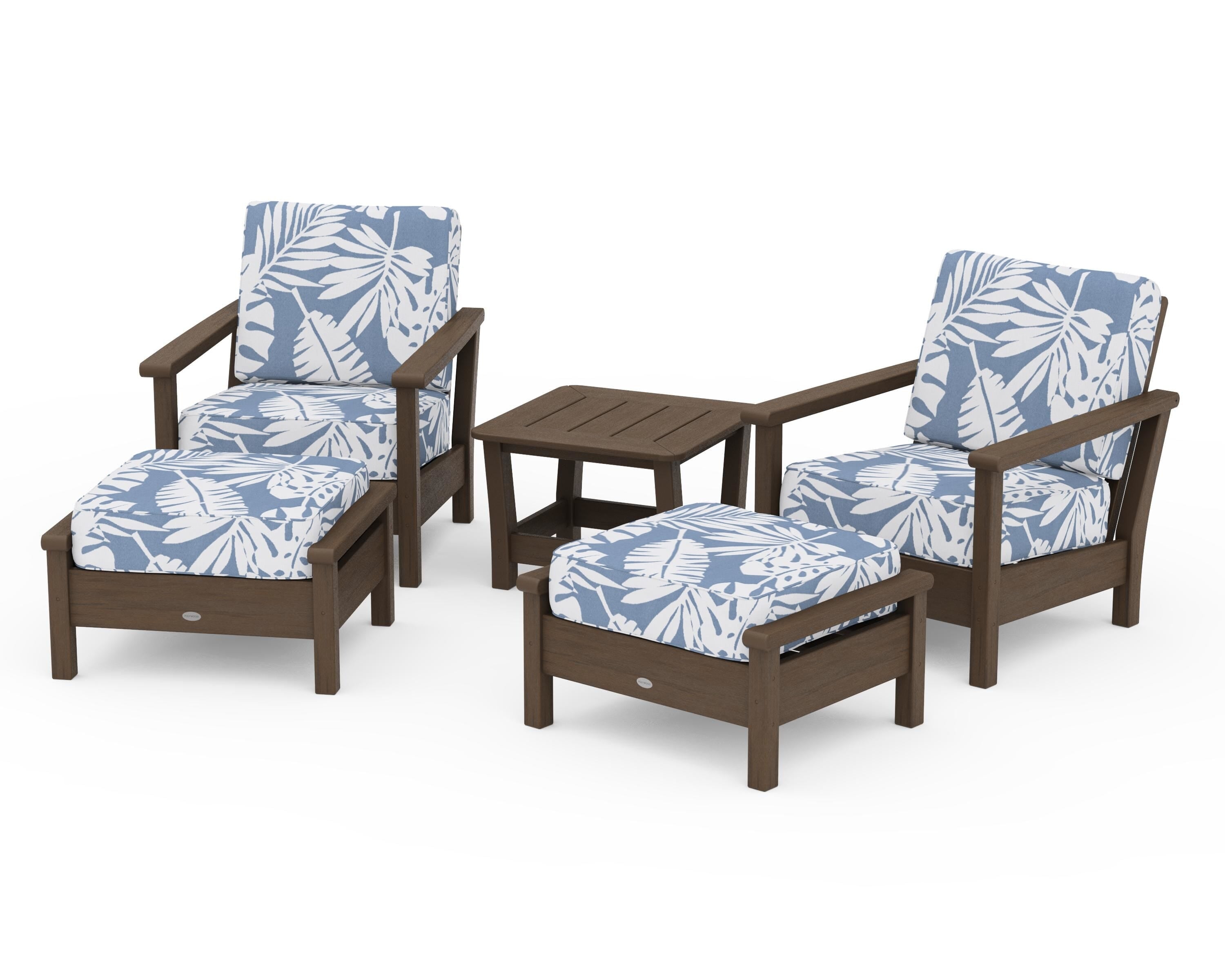 POLYWOOD Harbour 5-Piece Deep Seating Chair Set in Kona / Leaf Sky Blue