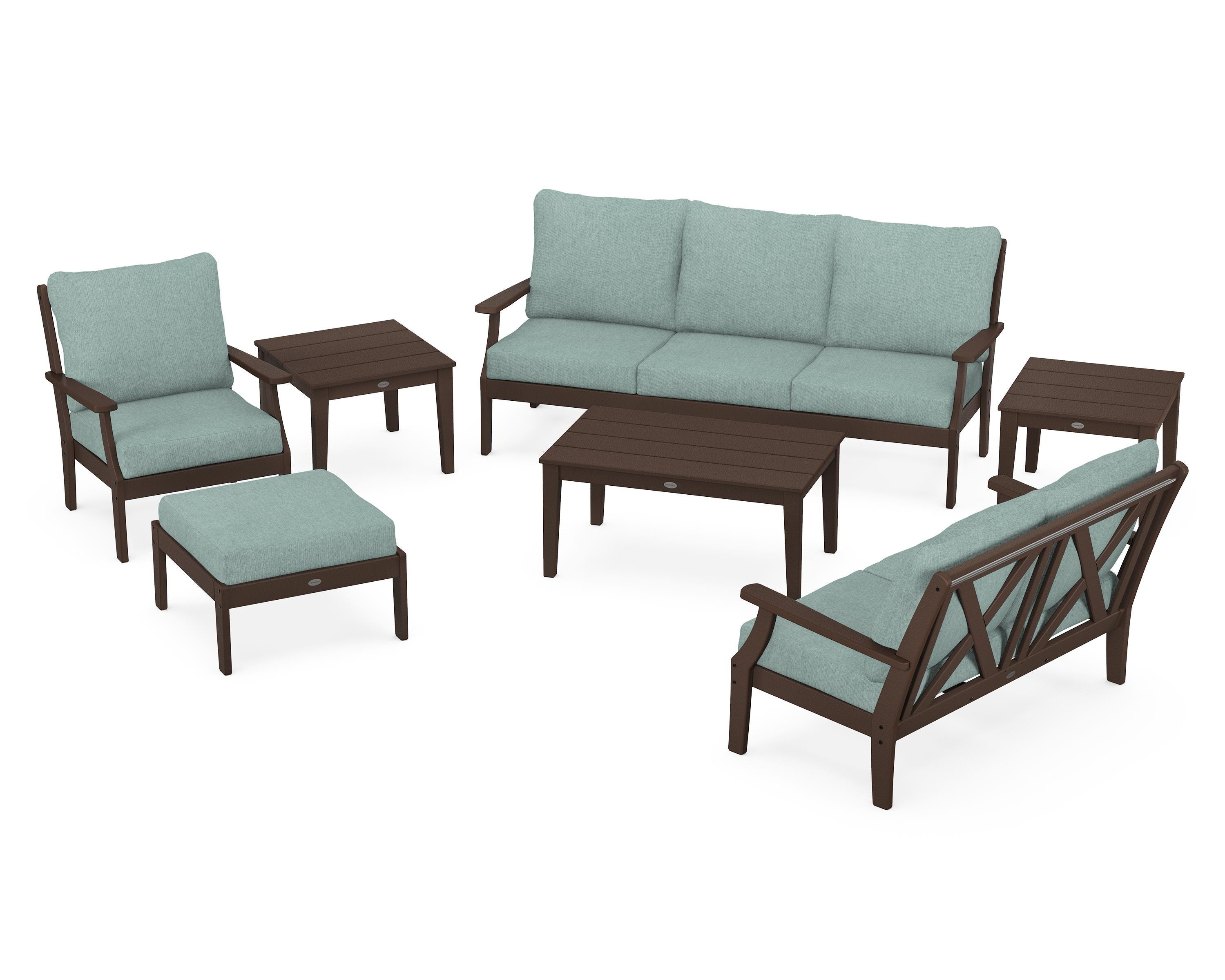 POLYWOOD Braxton 7-Piece Deep Seating Set in Mahogany / Glacier Spa