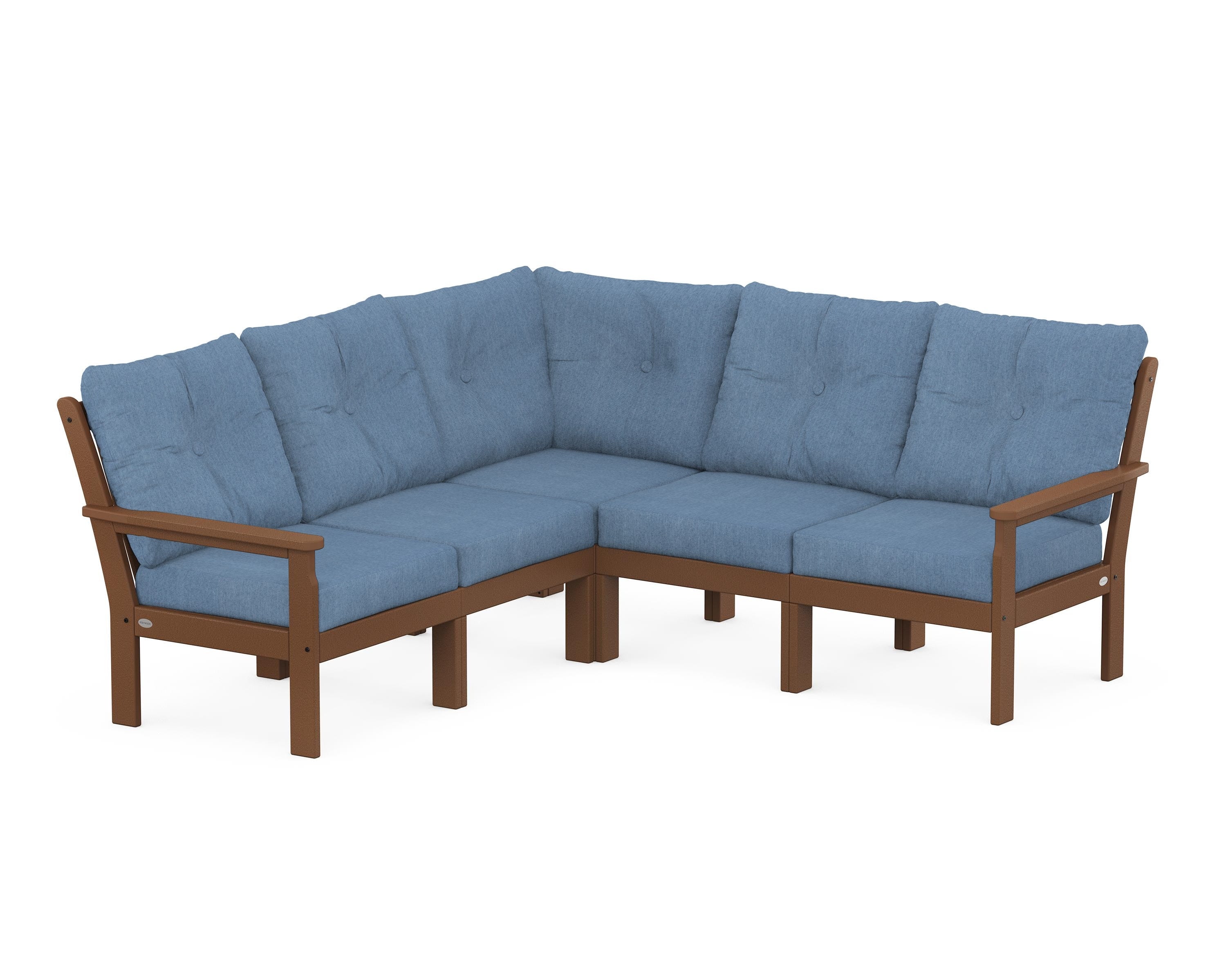 POLYWOOD Vineyard 5-Piece Sectional in Teak / Sky Blue