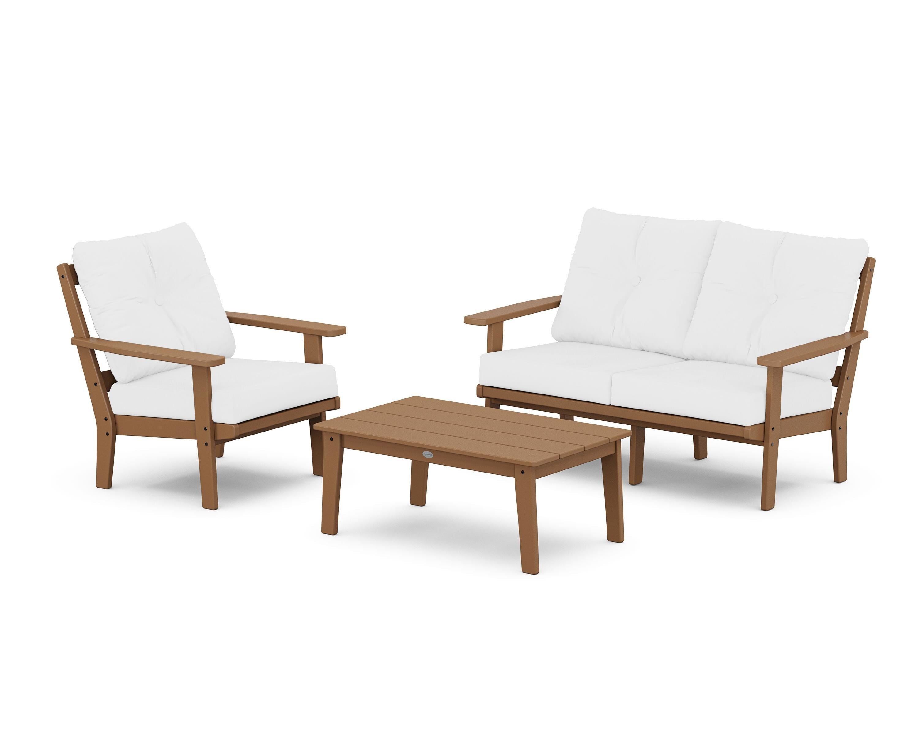 POLYWOOD Prairie 3-Piece Deep Seating Set with Loveseat in Teak / Natural