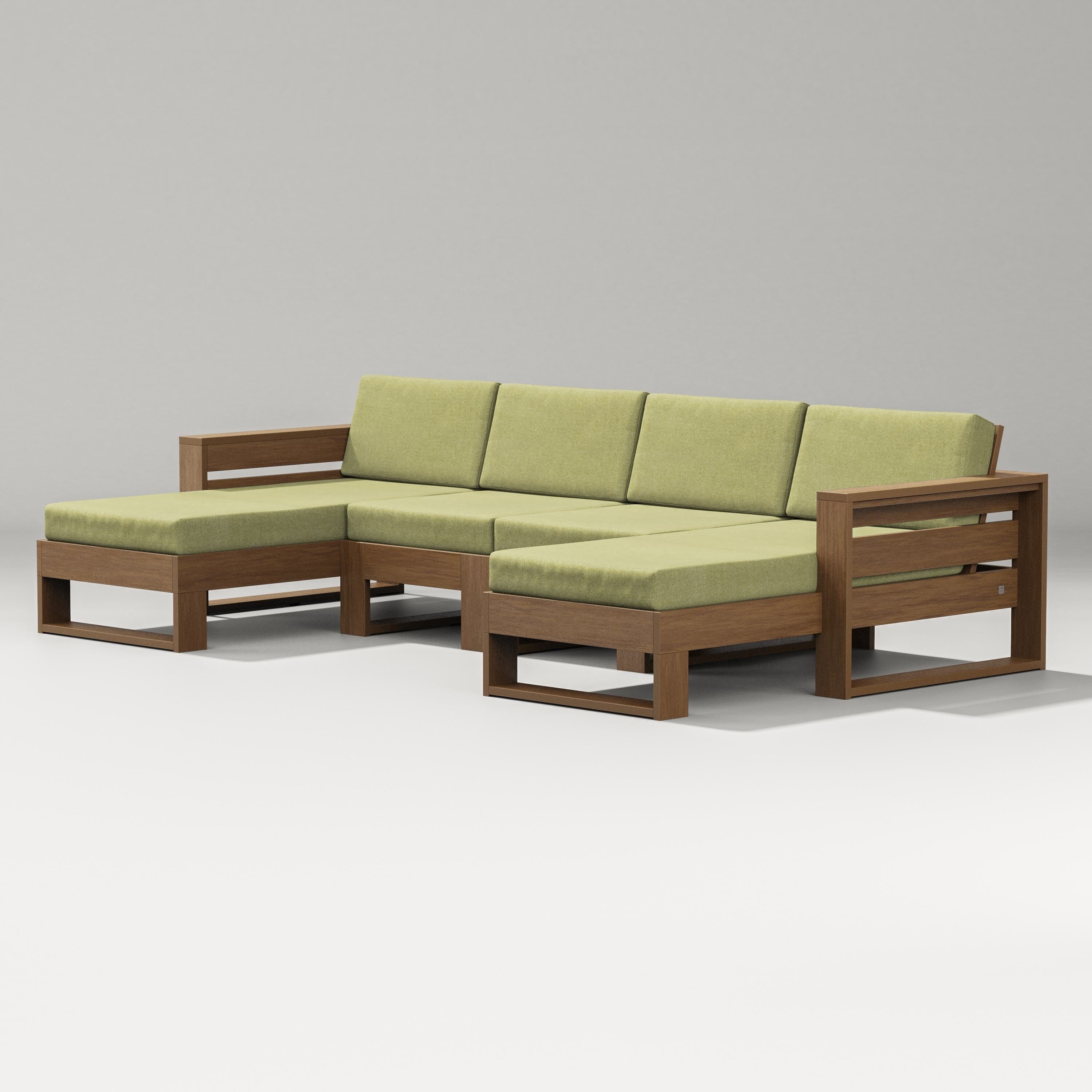 PW Designer Series Latitude Double Chaise Sectional in Natural / Chartreuse Boucle
