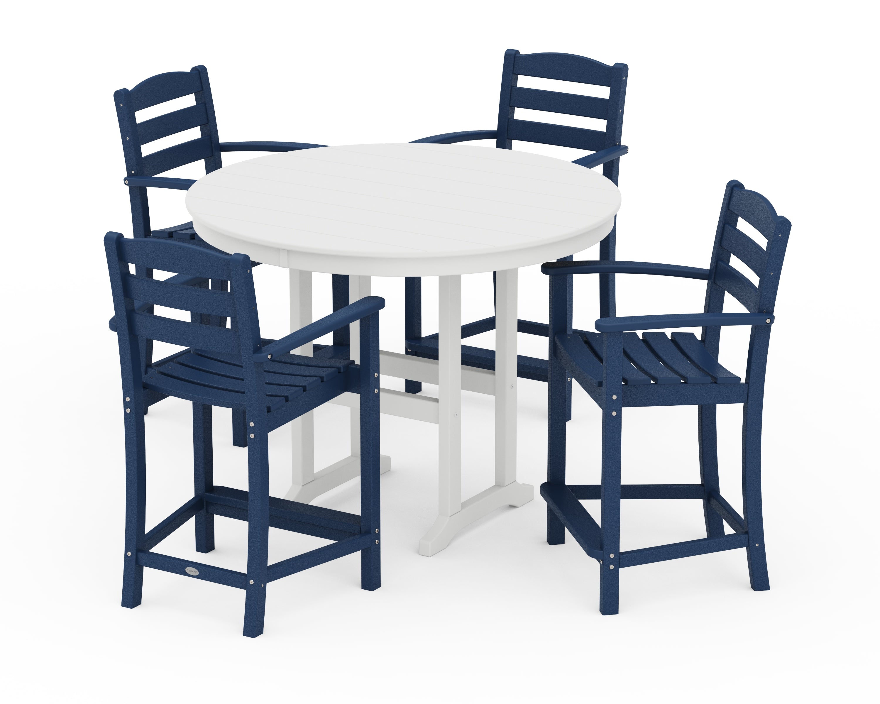 POLYWOOD La Casa Café 5-Piece Round Farmhouse Counter Set in Navy / White