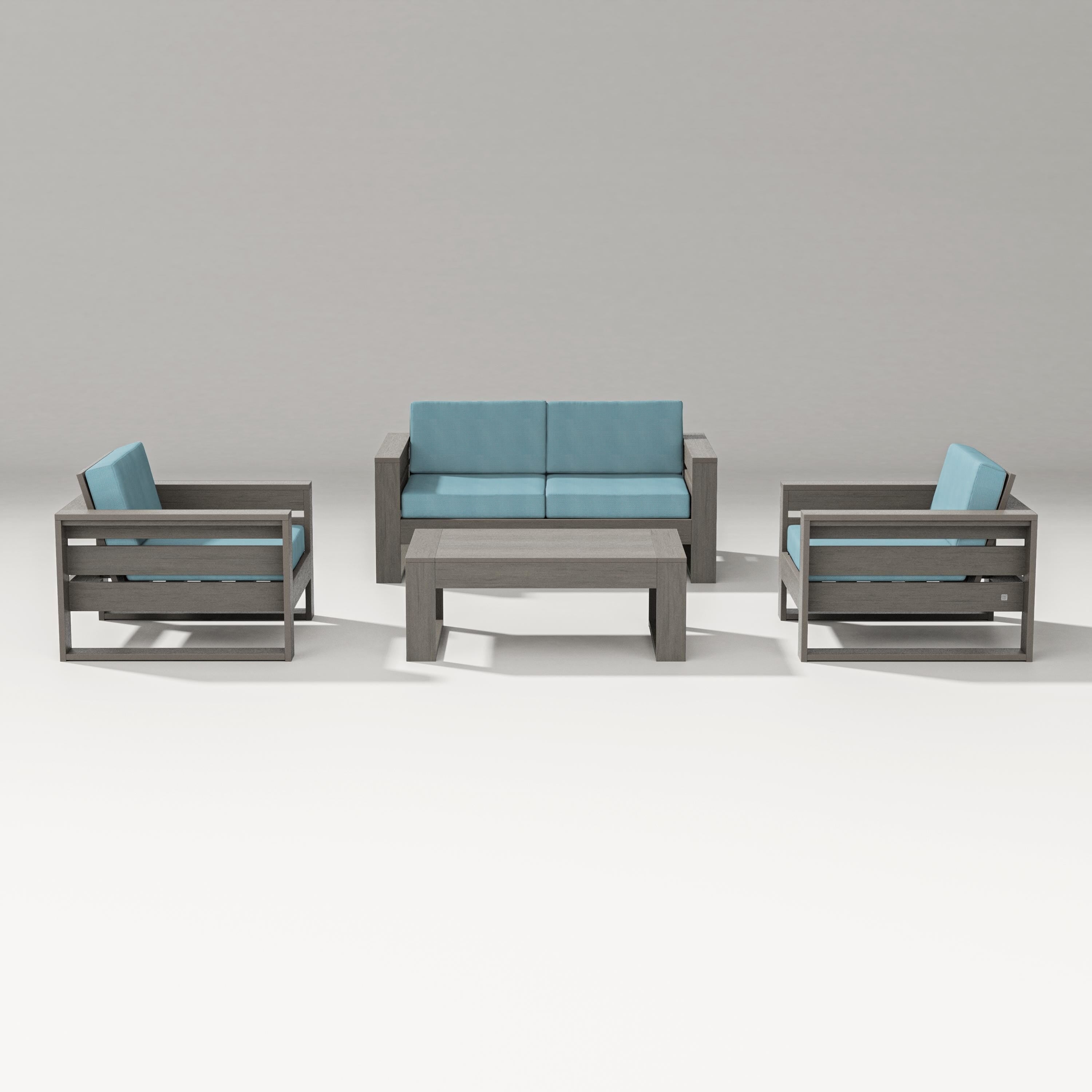 PW Designer Series Latitude 4-Piece Lounge Loveseat Set in Driftwood / Lattice Sky Blue
