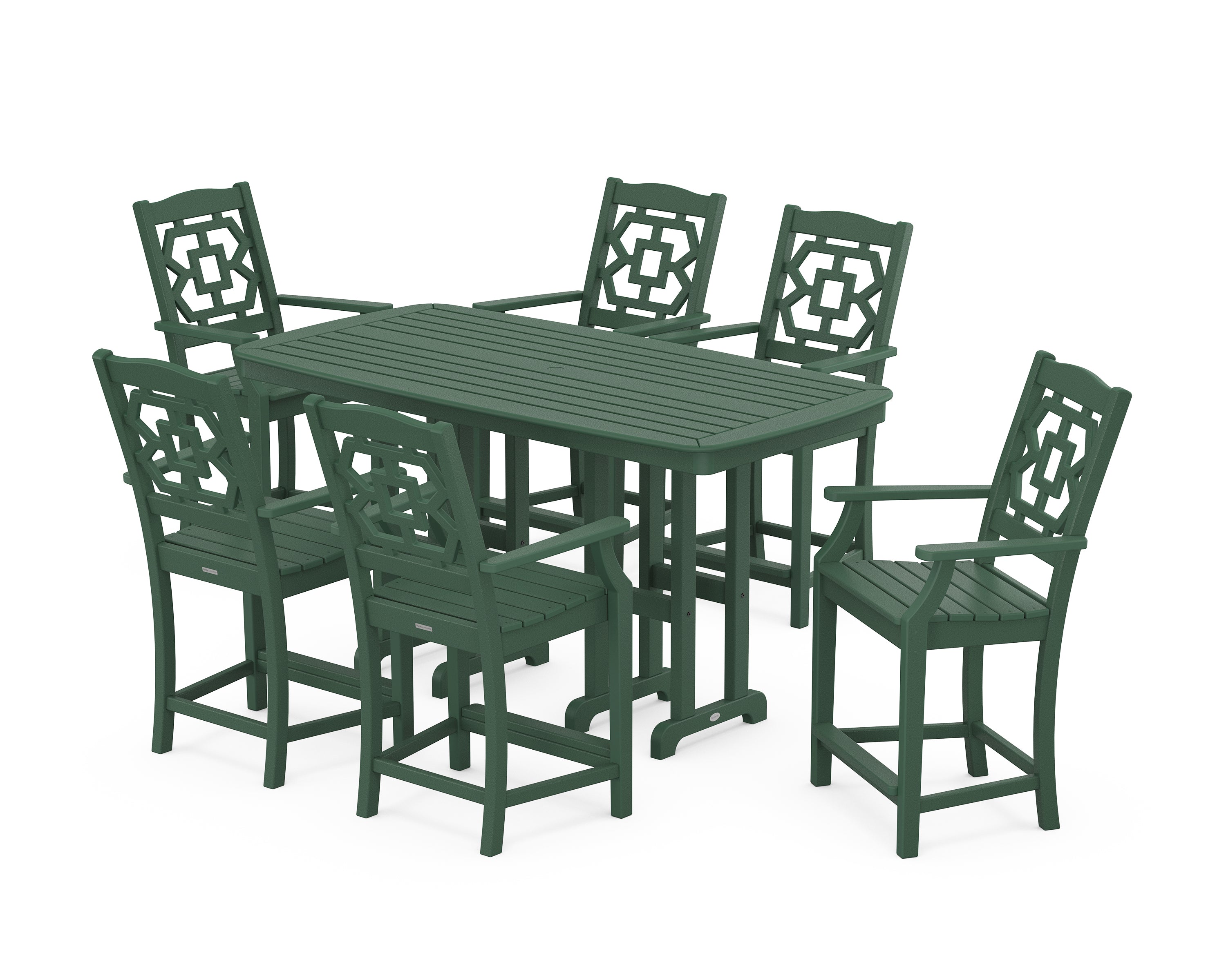 Martha Stewart by POLYWOOD® Chinoiserie Arm Chair 7-Piece Counter Set in Green