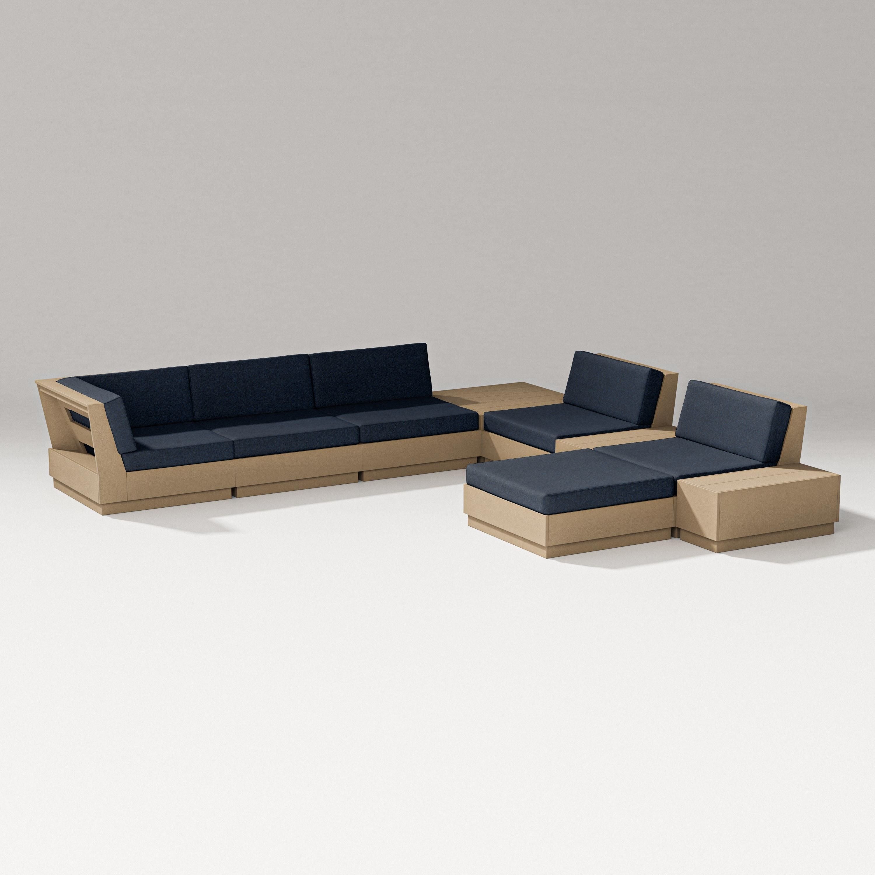 PW Designer Series Elevate 9-Piece Conversation Sectional in Vintage Sahara / Marine Indigo
