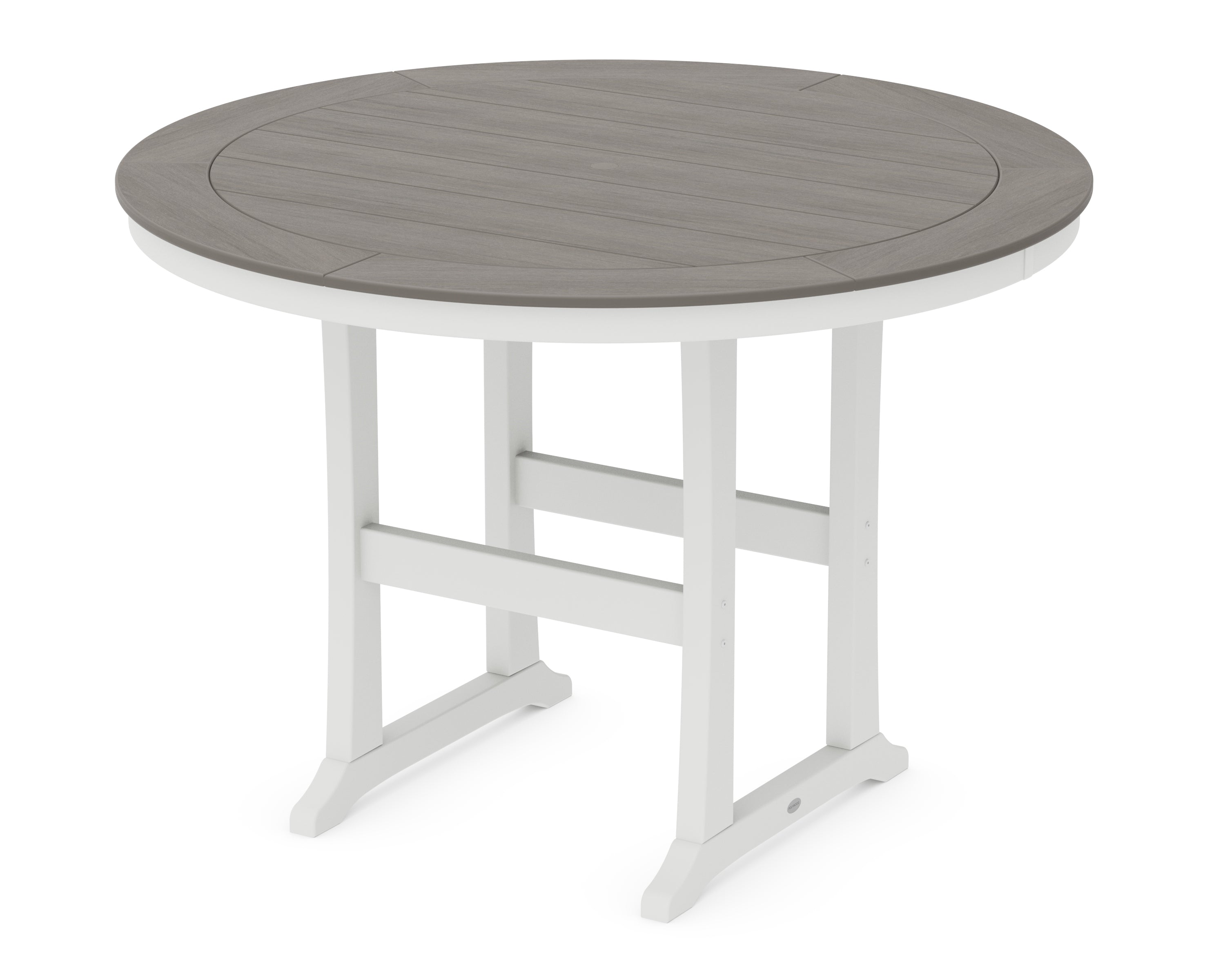 POLYWOOD Nautical Trestle 60” Round Bar Table in White / Driftwood