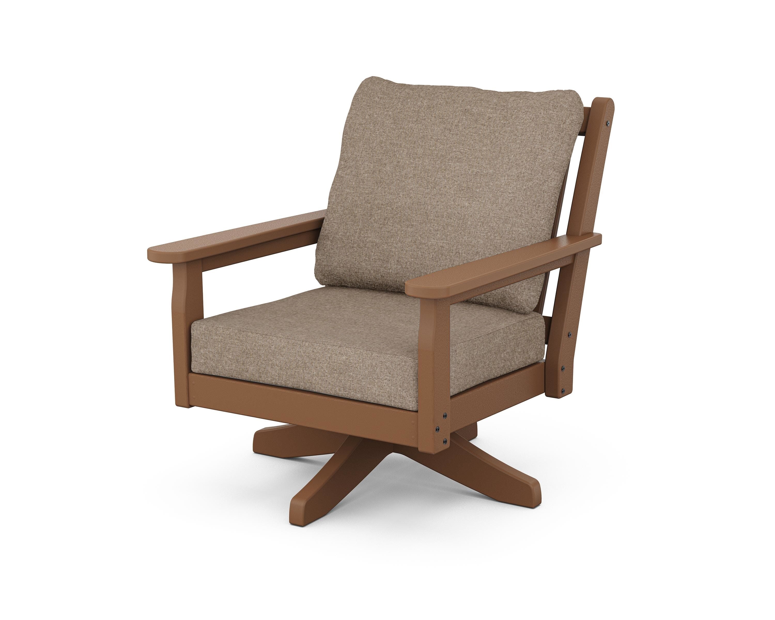 POLYWOOD Chippendale Deep Seating Swivel Chair in Teak / Spiced Burlap