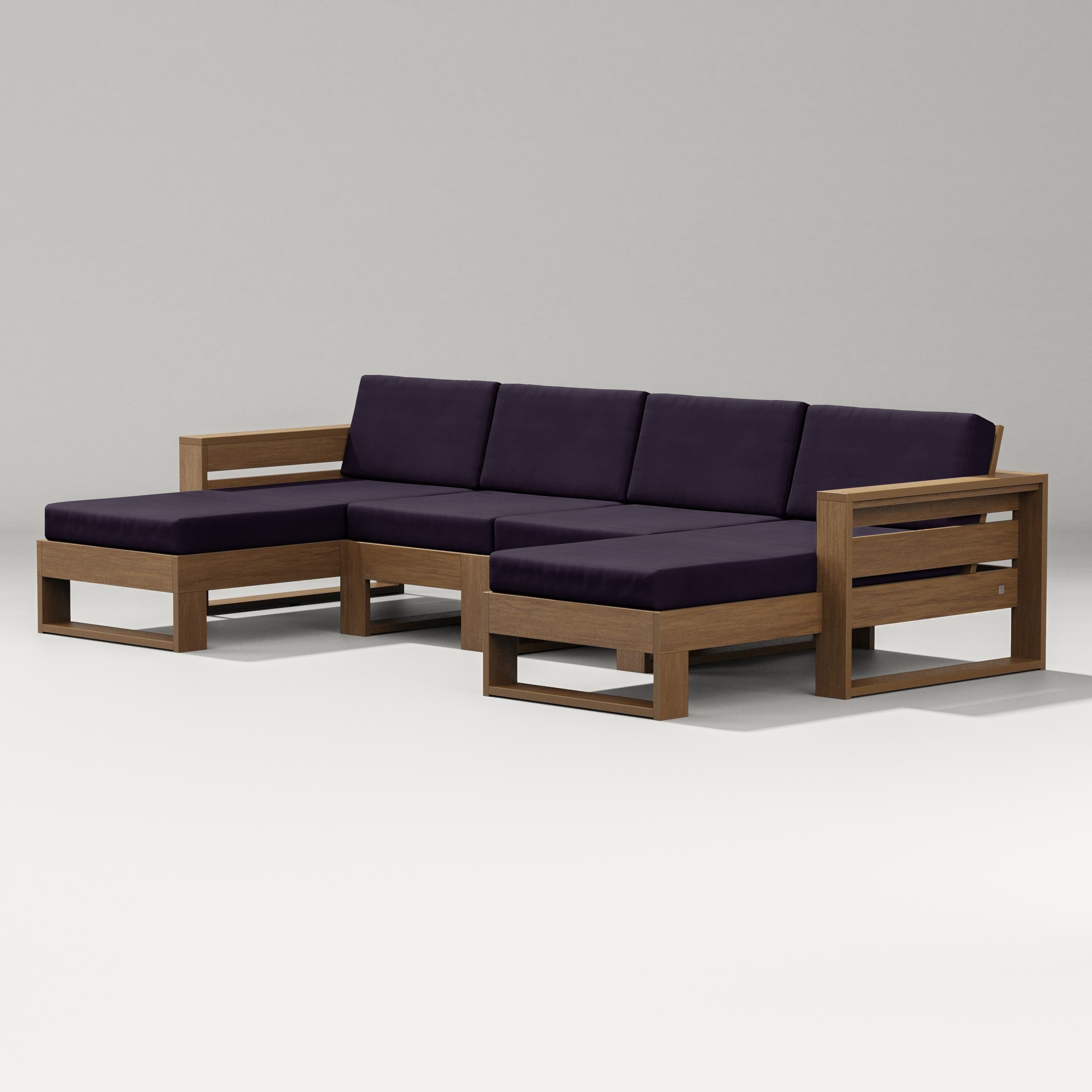 PW Designer Series Latitude Double Chaise Sectional in Natural / Navy Linen