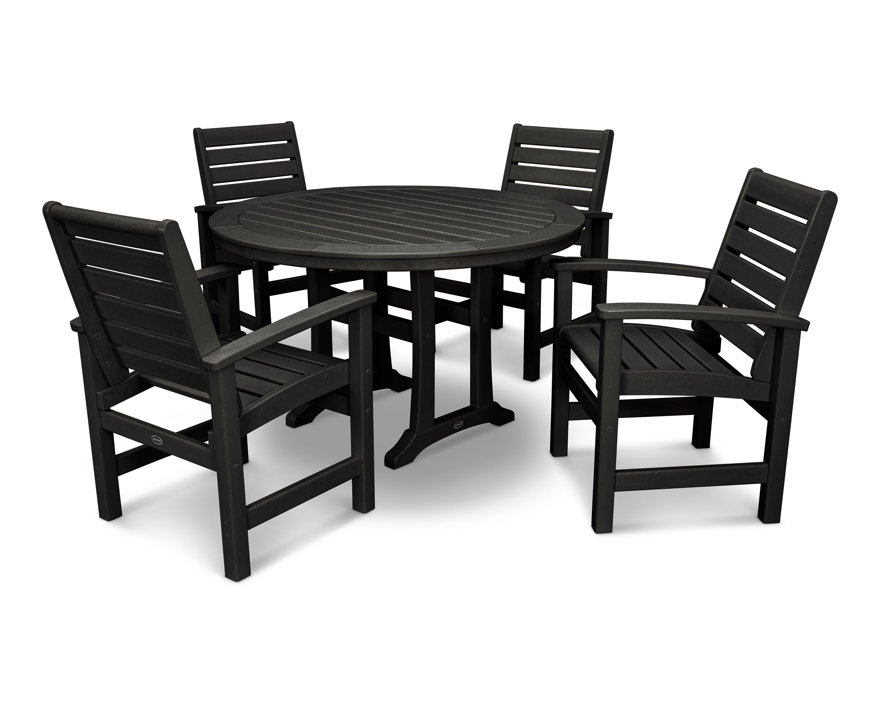 POLYWOOD® Signature 5-Piece Round Dining Set with Trestle Legs in Black