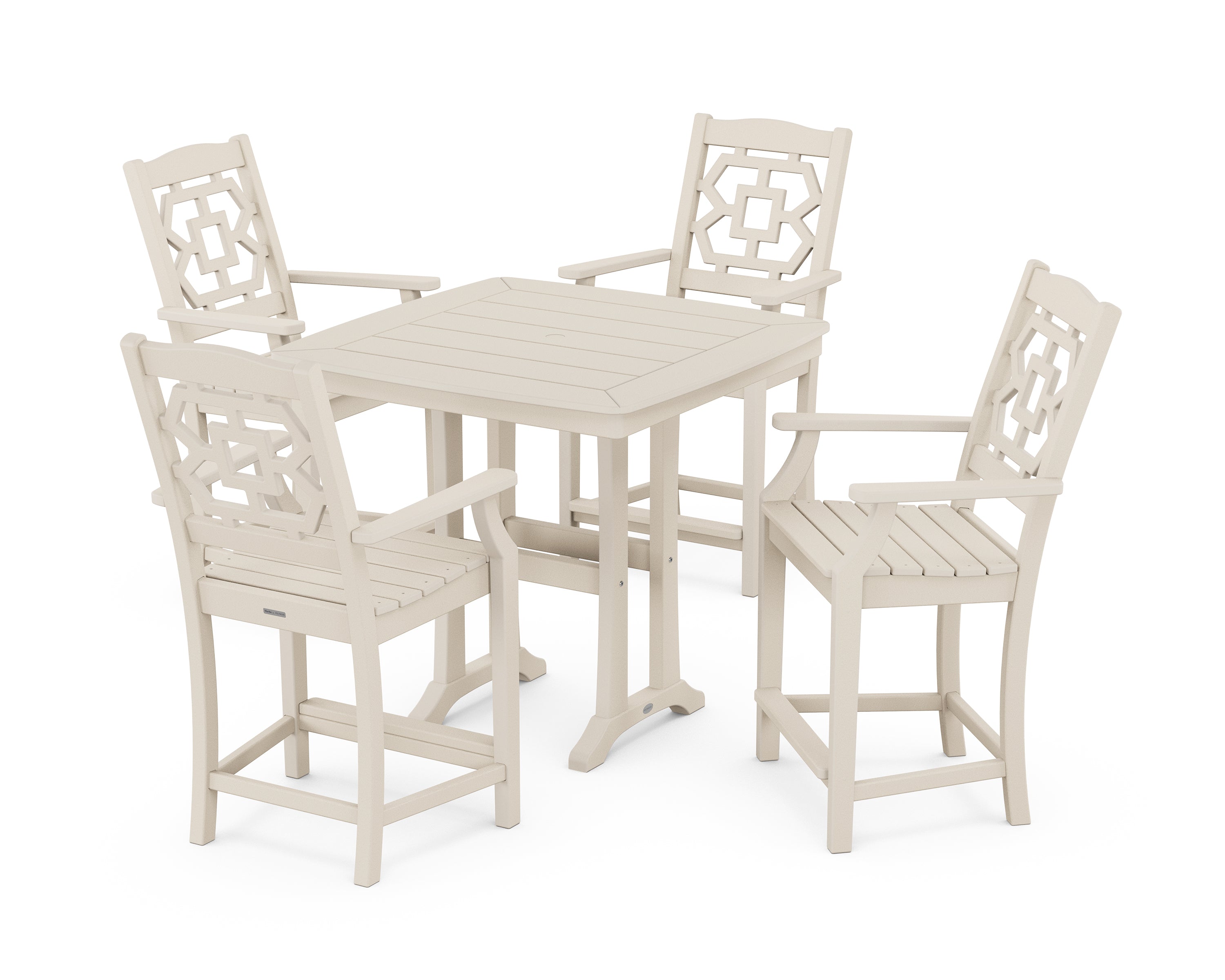 Martha Stewart by POLYWOOD® Chinoiserie 5-Piece Counter Set with Trestle Legs in Sand