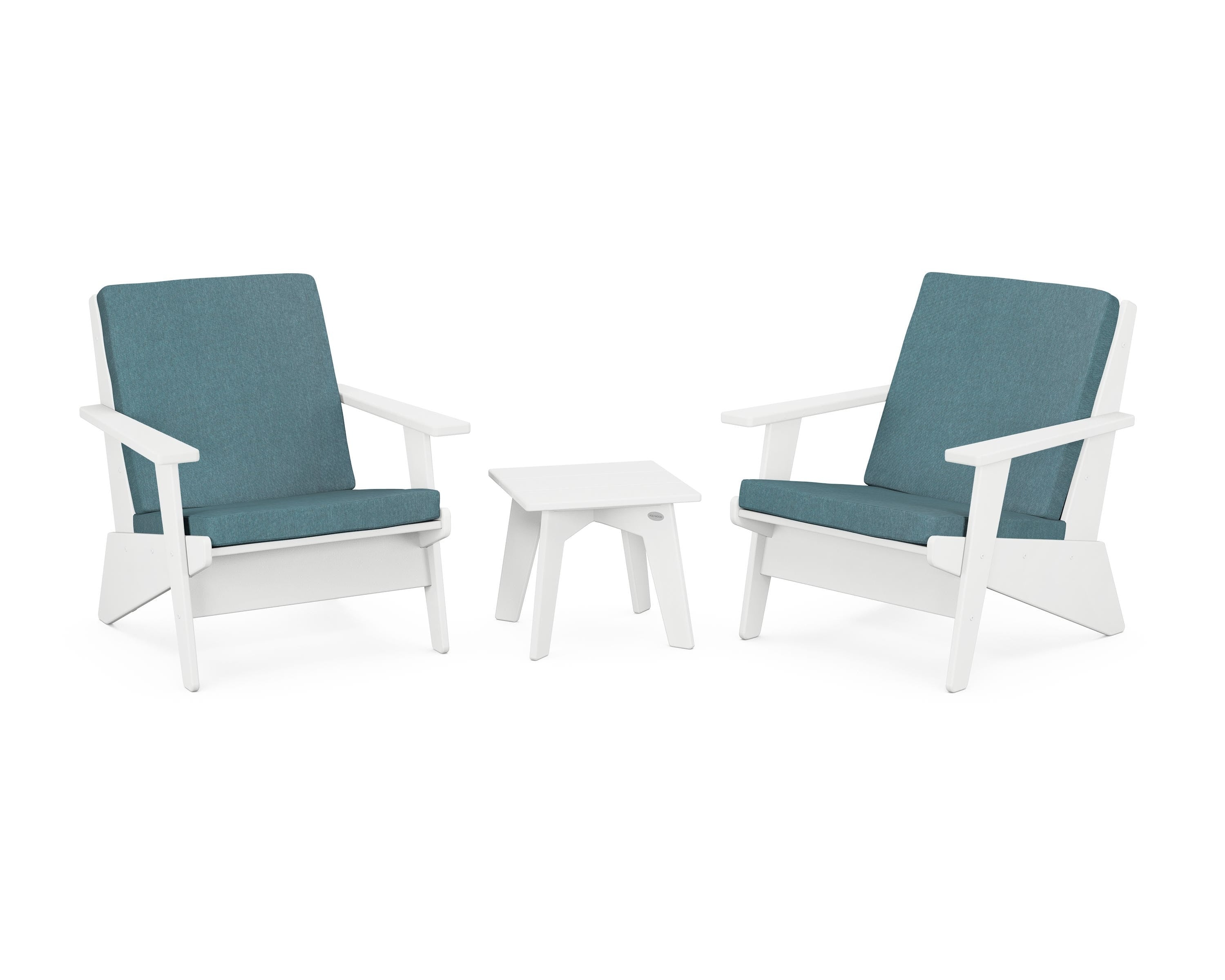 POLYWOOD Riviera Modern Lounge 3-Piece Set in White / Ocean Teal