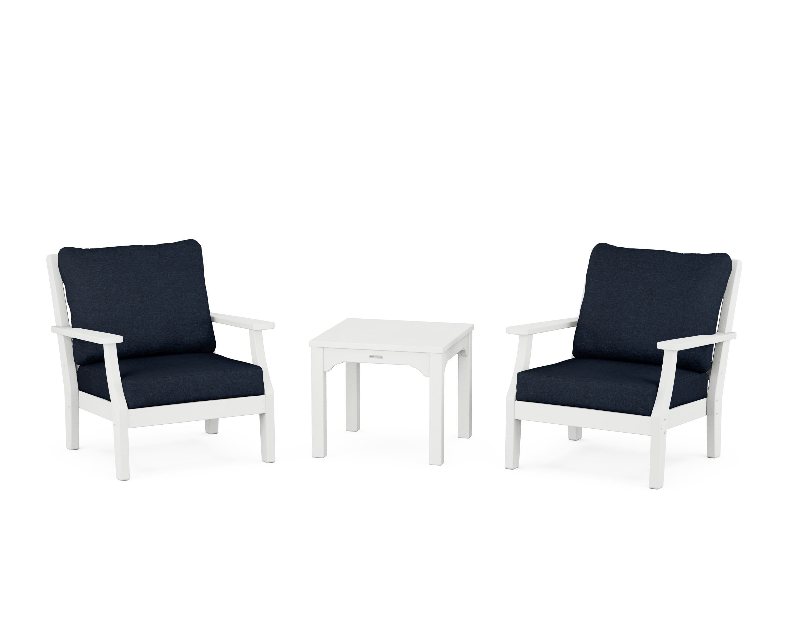Martha Stewart by POLYWOOD Chinoiserie 3-Piece Deep Seating Set in White / Marine Indigo