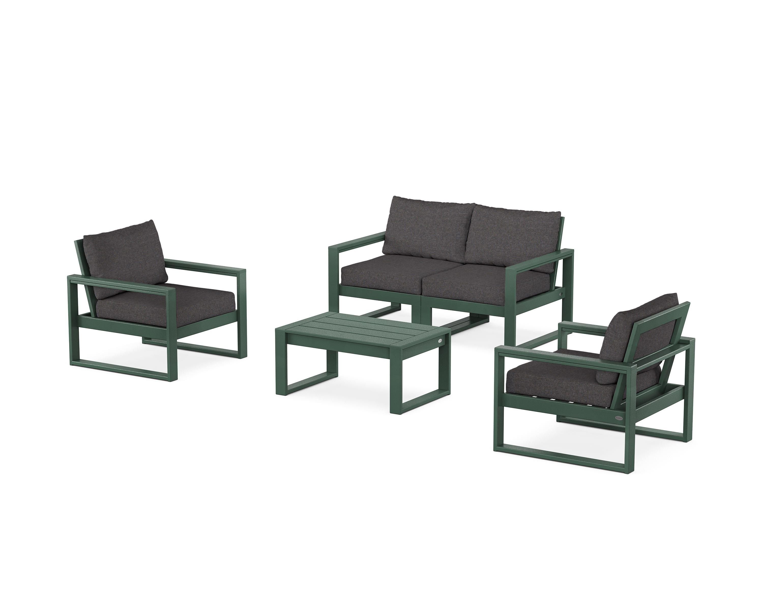 POLYWOOD EDGE Sectional 4-Piece Deep Seating Set with Loveseat in Green / Ash Charcoal