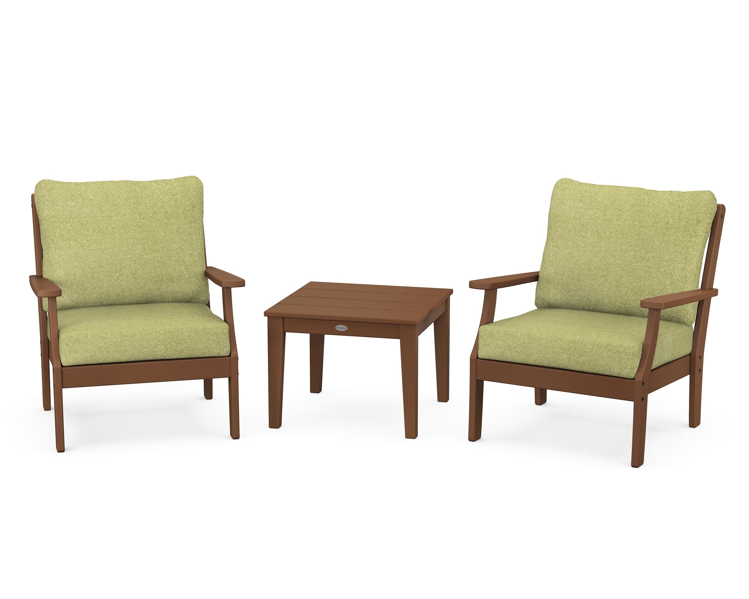 POLYWOOD Braxton 3-Piece Deep Seating Set in Teak / Chartreuse Boucle