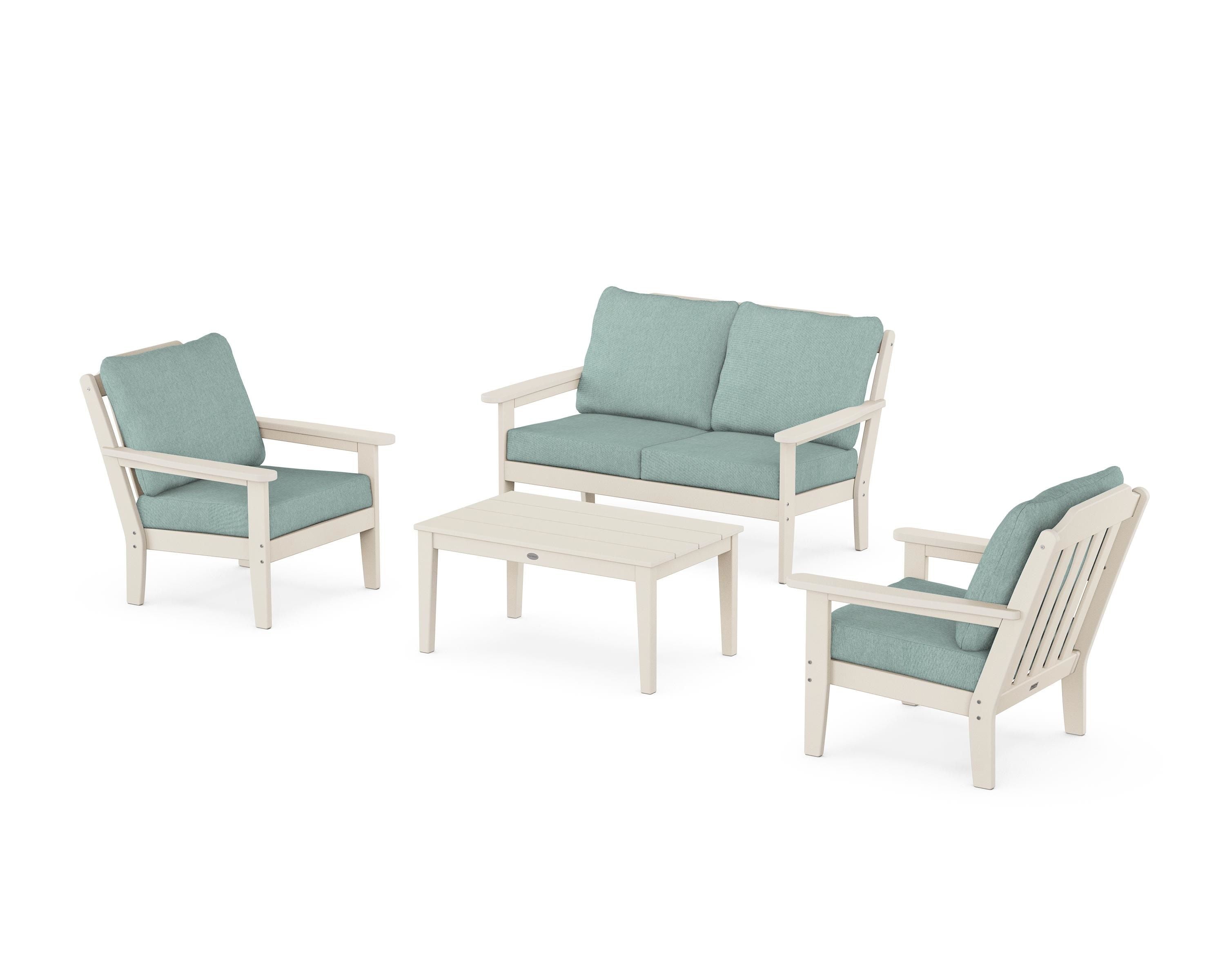 Country Living Cottage 4-Piece Deep Seating Set with Loveseat in Sand / Glacier Spa