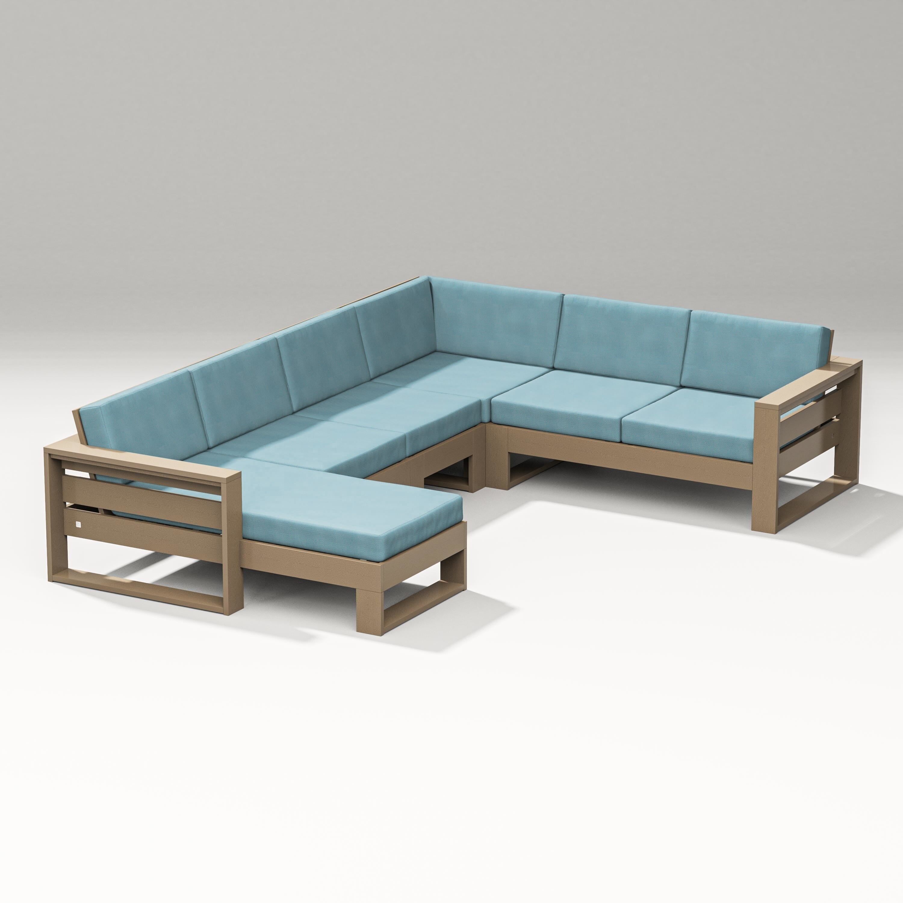 PW Designer Series Latitude Corner Sectional with Left Chaise in Vintage Sahara / Lattice Sky Blue