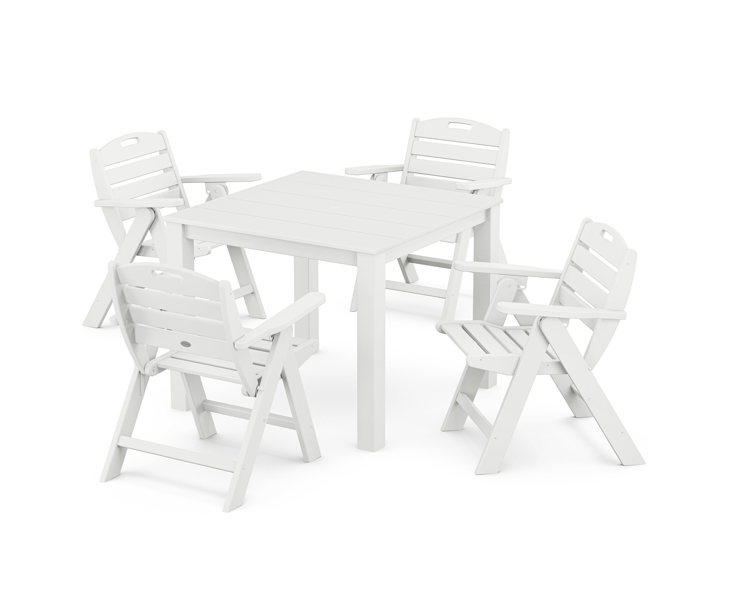 POLYWOOD® Nautical Folding Lowback Chair 5-Piece Parsons Dining Set in White