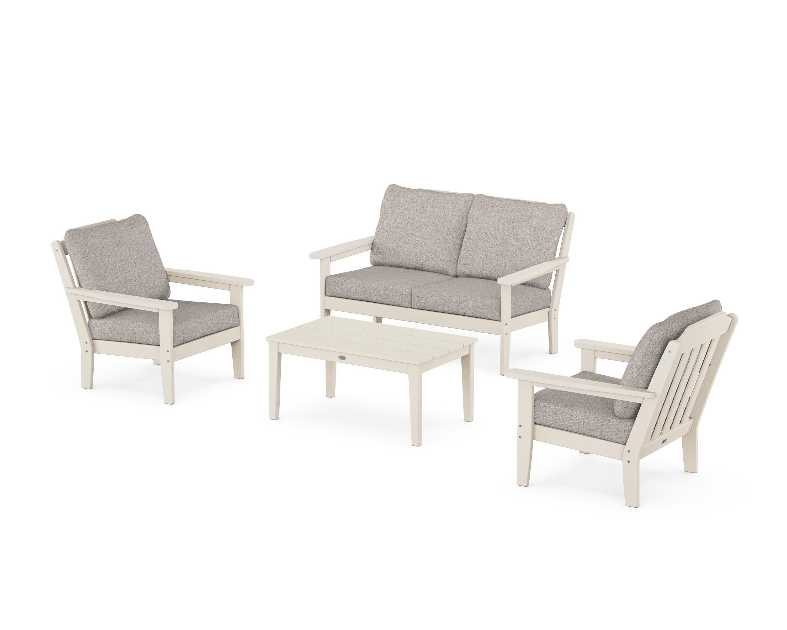 Country Living Cottage 4-Piece Deep Seating Set with Loveseat in Sand / Weathered Tweed