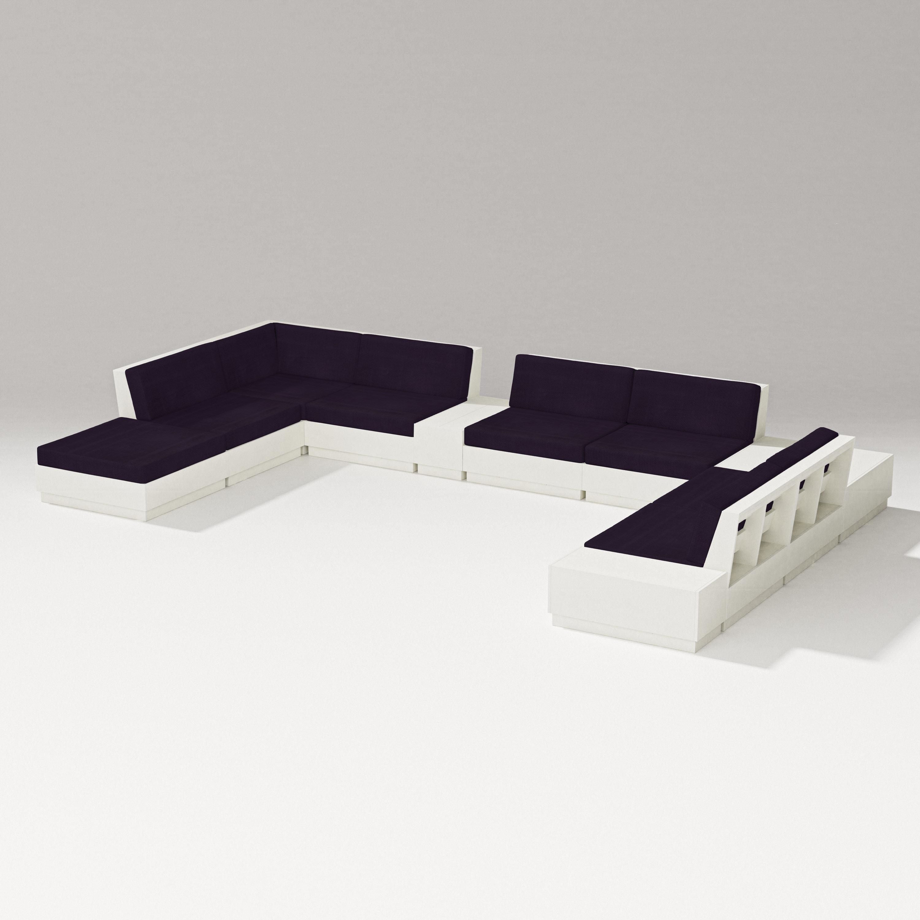PW Designer Series Elevate 11-Piece Conversation Sectional Set in Vintage White / Navy Linen
